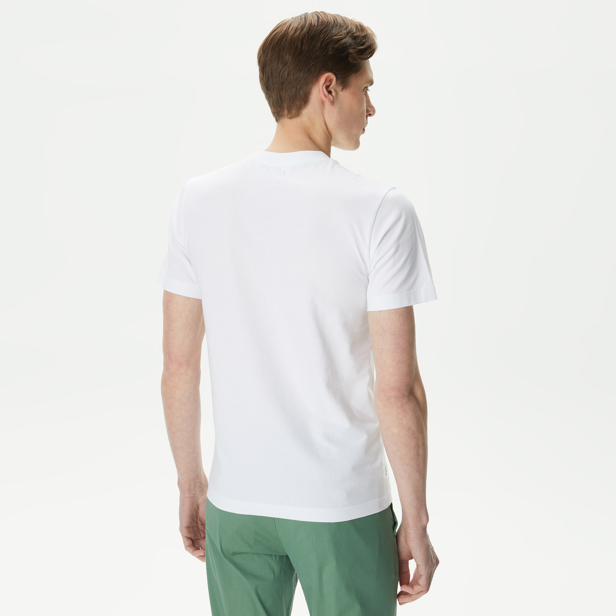 Lacoste Erkek Slim Fit Bisiklet Yaka Baskılı Beyaz T-Shirt