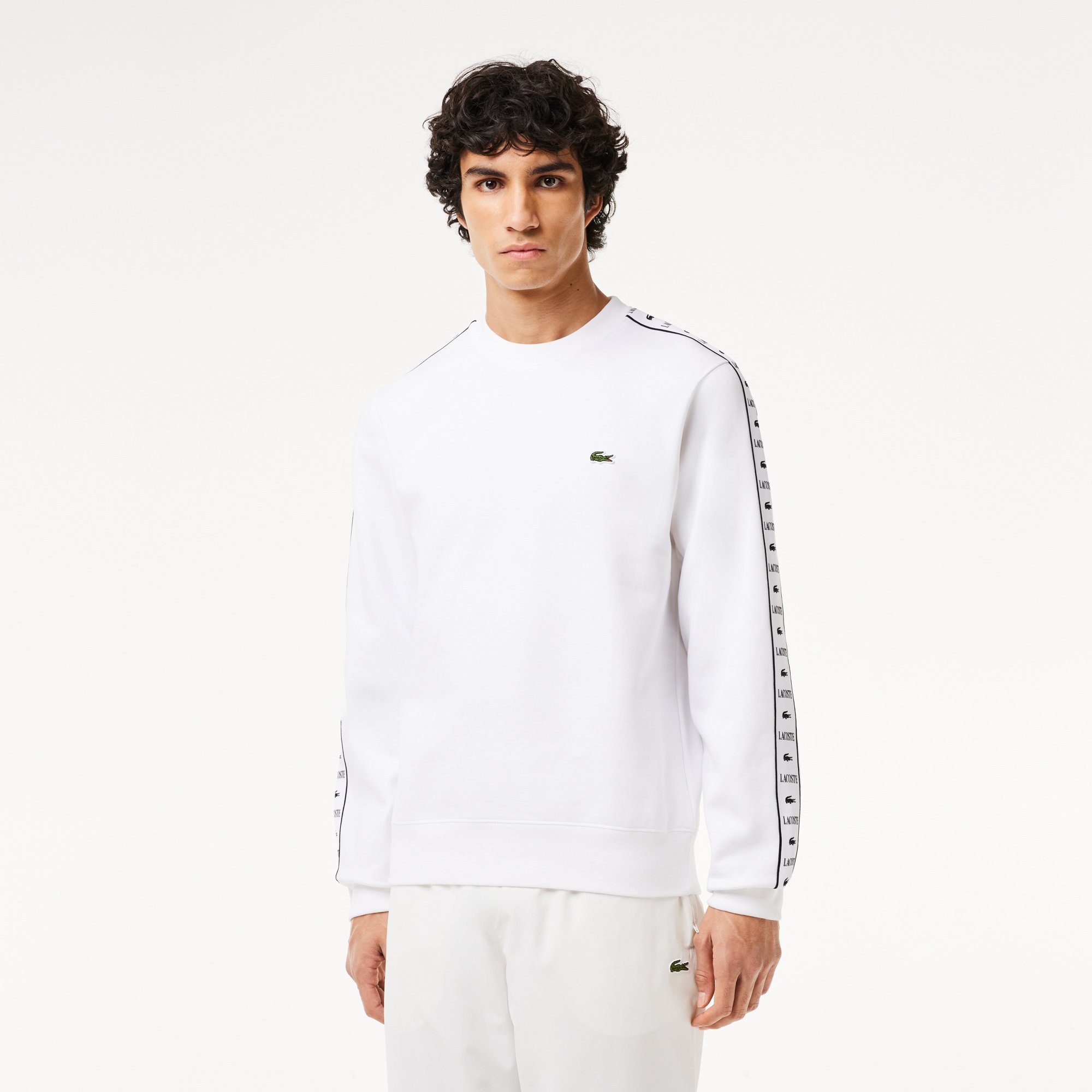 Lacoste Erkek Classic Fit Bisiklet Yaka Baskılı Beyaz Sweatshirt