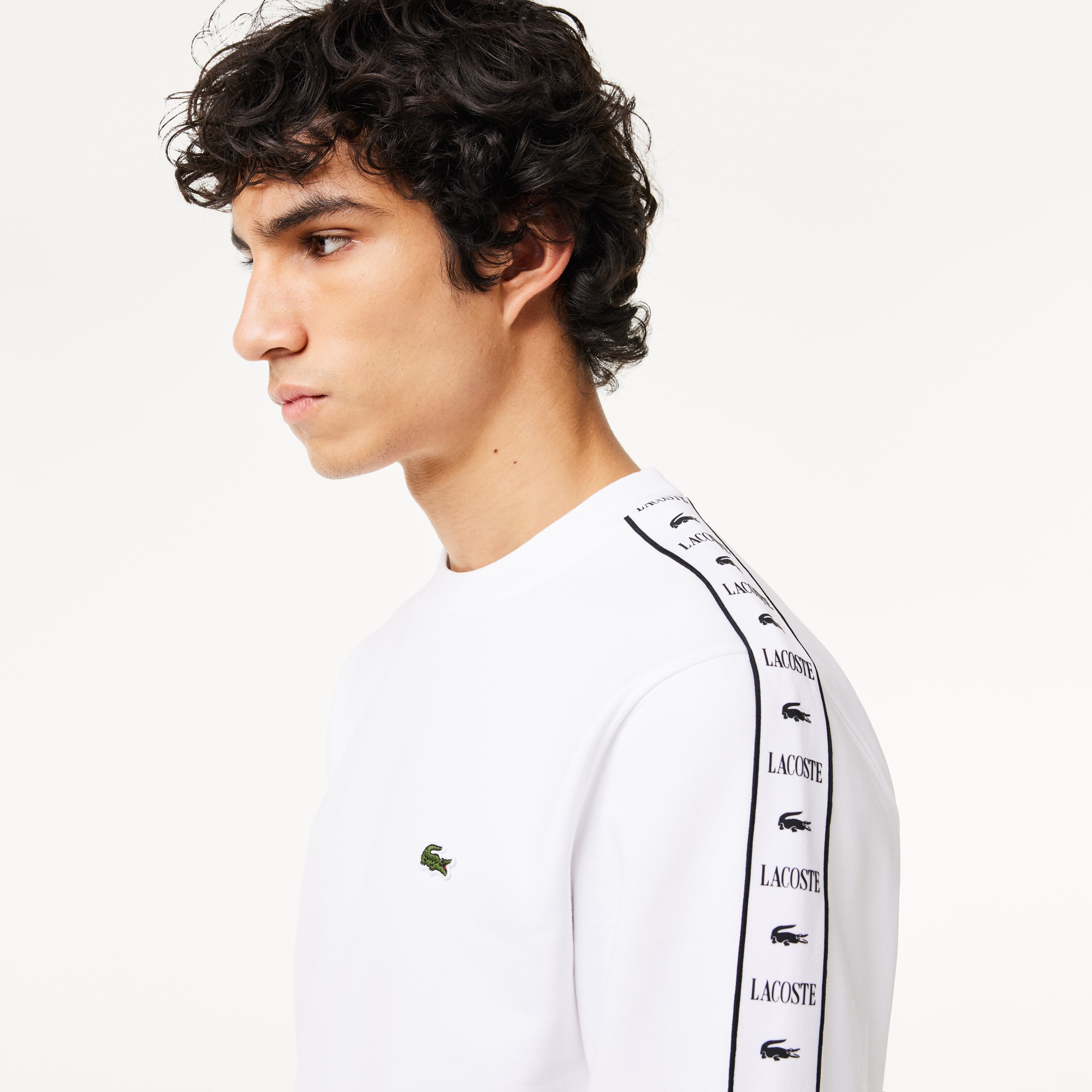 Lacoste Erkek Classic Fit Bisiklet Yaka Baskılı Beyaz Sweatshirt