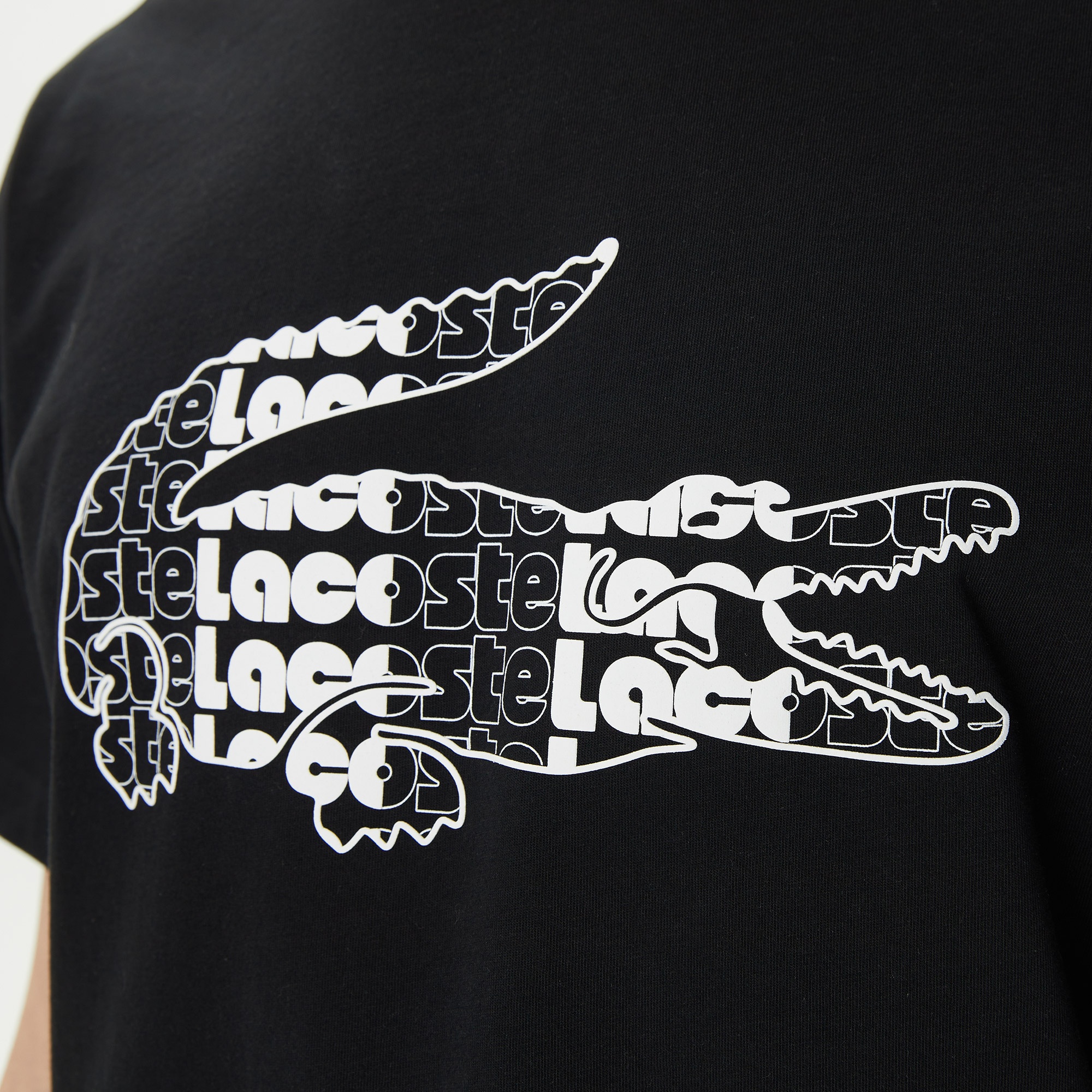 Lacoste Erkek Relaxed Fit Bisiklet Yaka Baskılı Siyah T-Shirt