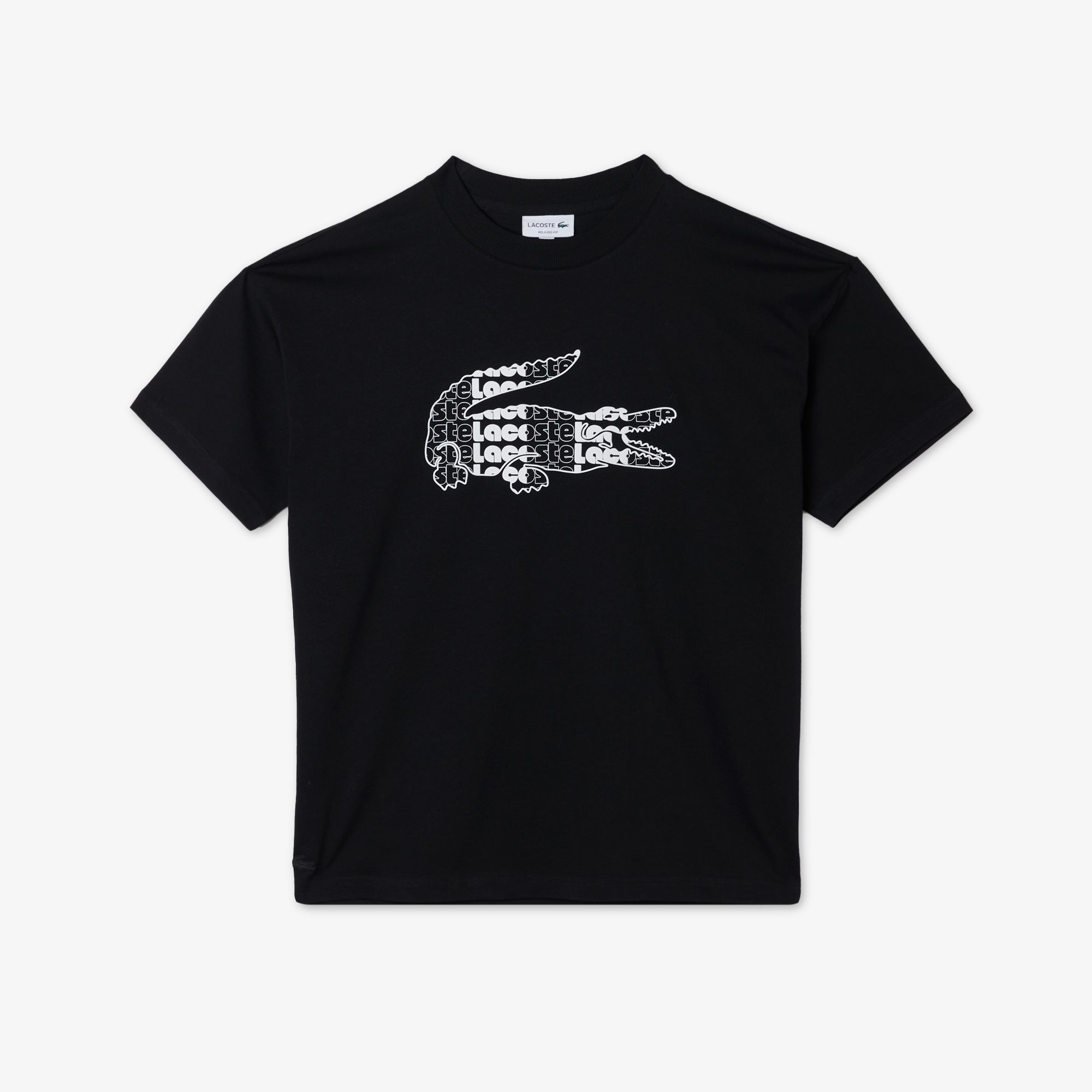 Lacoste Erkek Relaxed Fit Bisiklet Yaka Baskılı Siyah T-Shirt