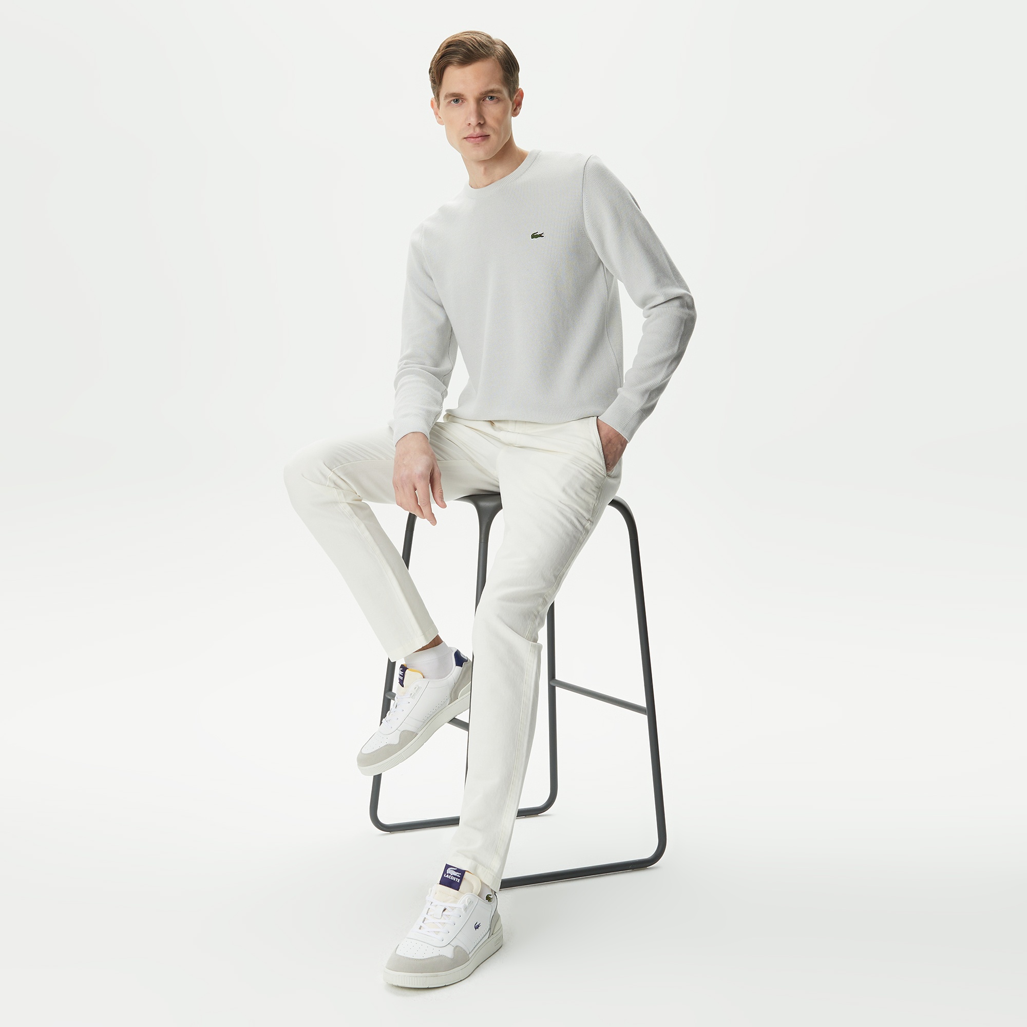 Lacoste Erkek Regular Fit Bisiklet Yaka Gri Kazak