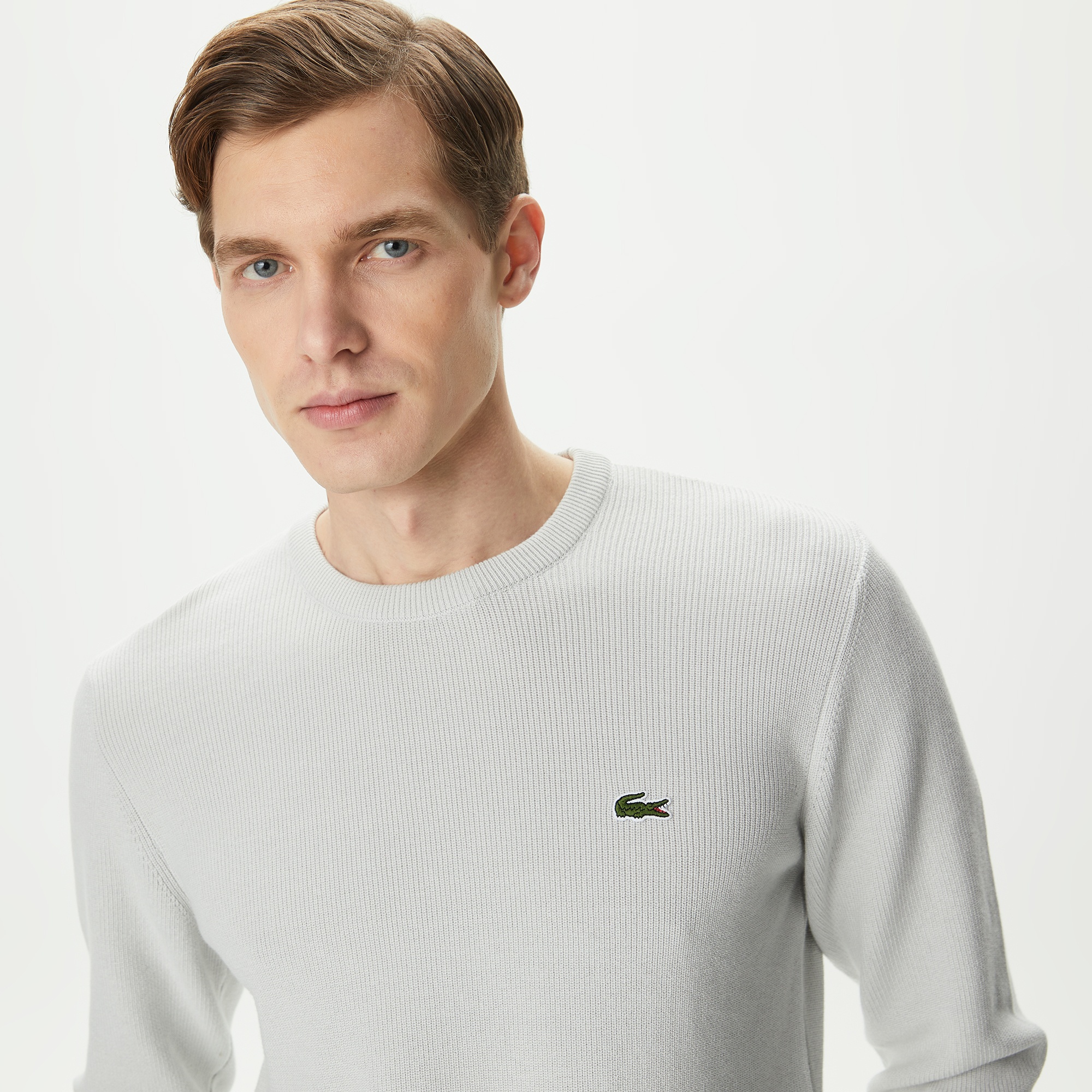 Lacoste Erkek Regular Fit Bisiklet Yaka Gri Kazak