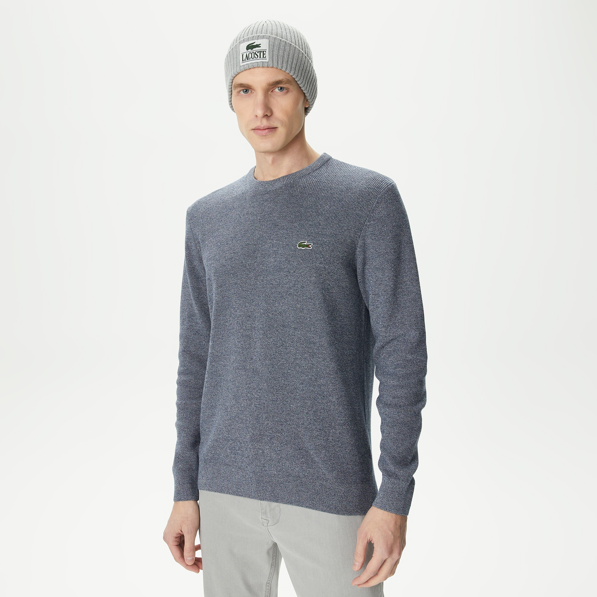 Lacoste Erkek Regular Fit Bisiklet Yaka Gri Kazak