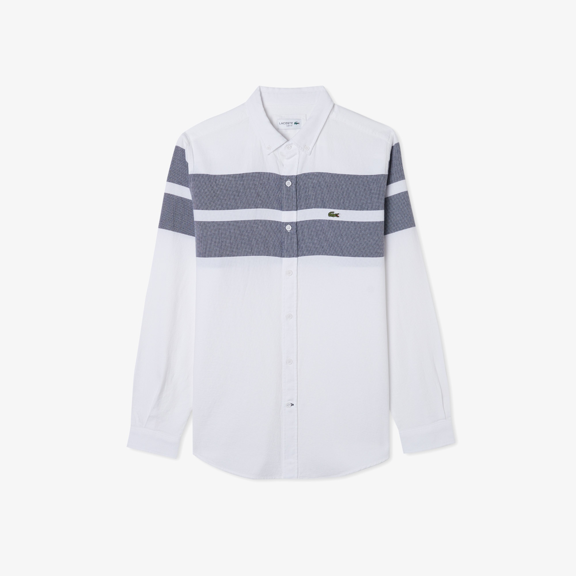 Lacoste Erkek Slim Fit Renk Bloklu Beyaz Gömlek