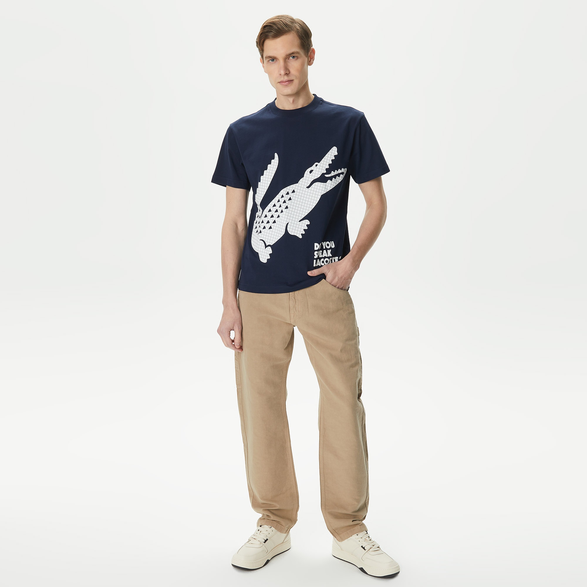 Lacoste Erkek Regular Fit Bisiklet Yaka Baskılı Lacivert T-Shirt