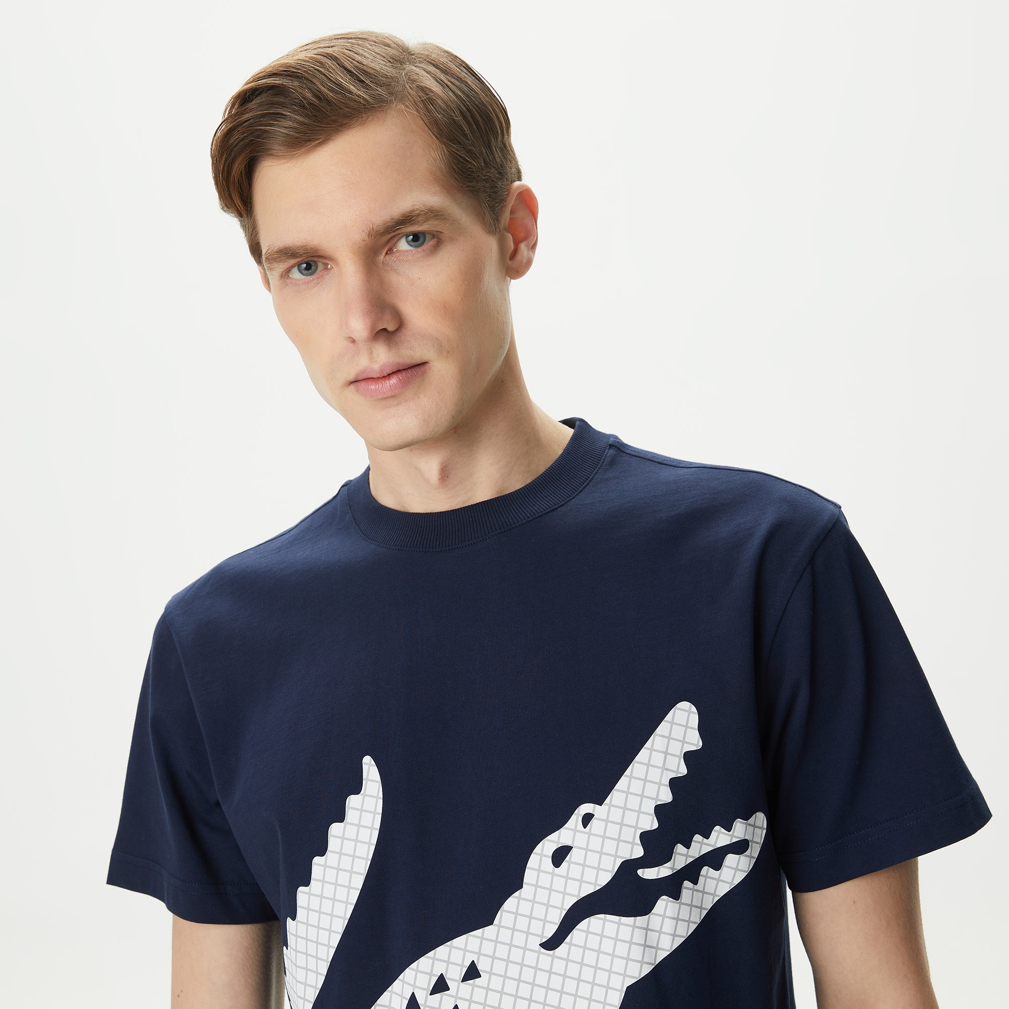 Lacoste Erkek Regular Fit Bisiklet Yaka Baskılı Lacivert T-Shirt