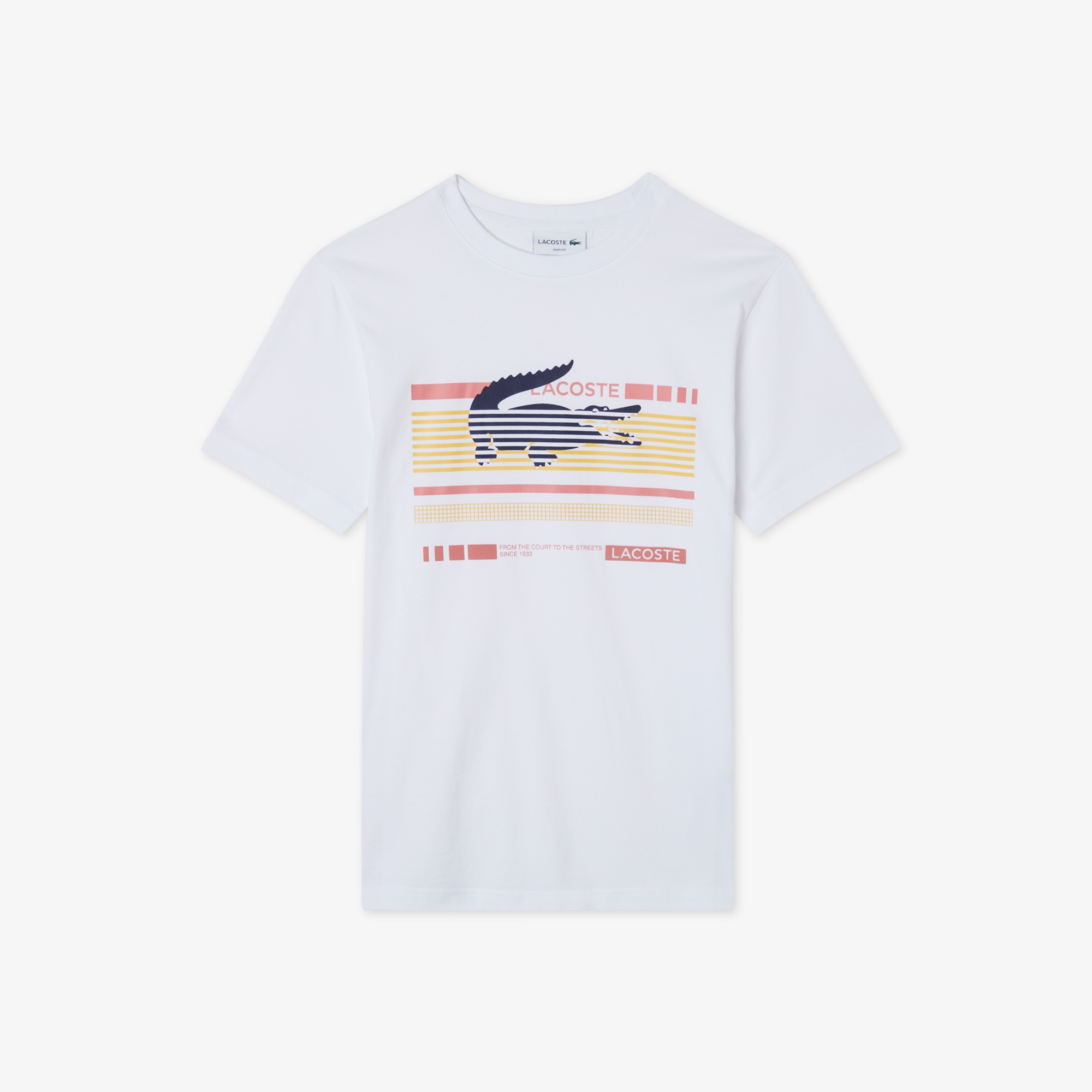 Lacoste Erkek Slim Fit Bisiklet Yaka Baskılı Beyaz T-Shirt