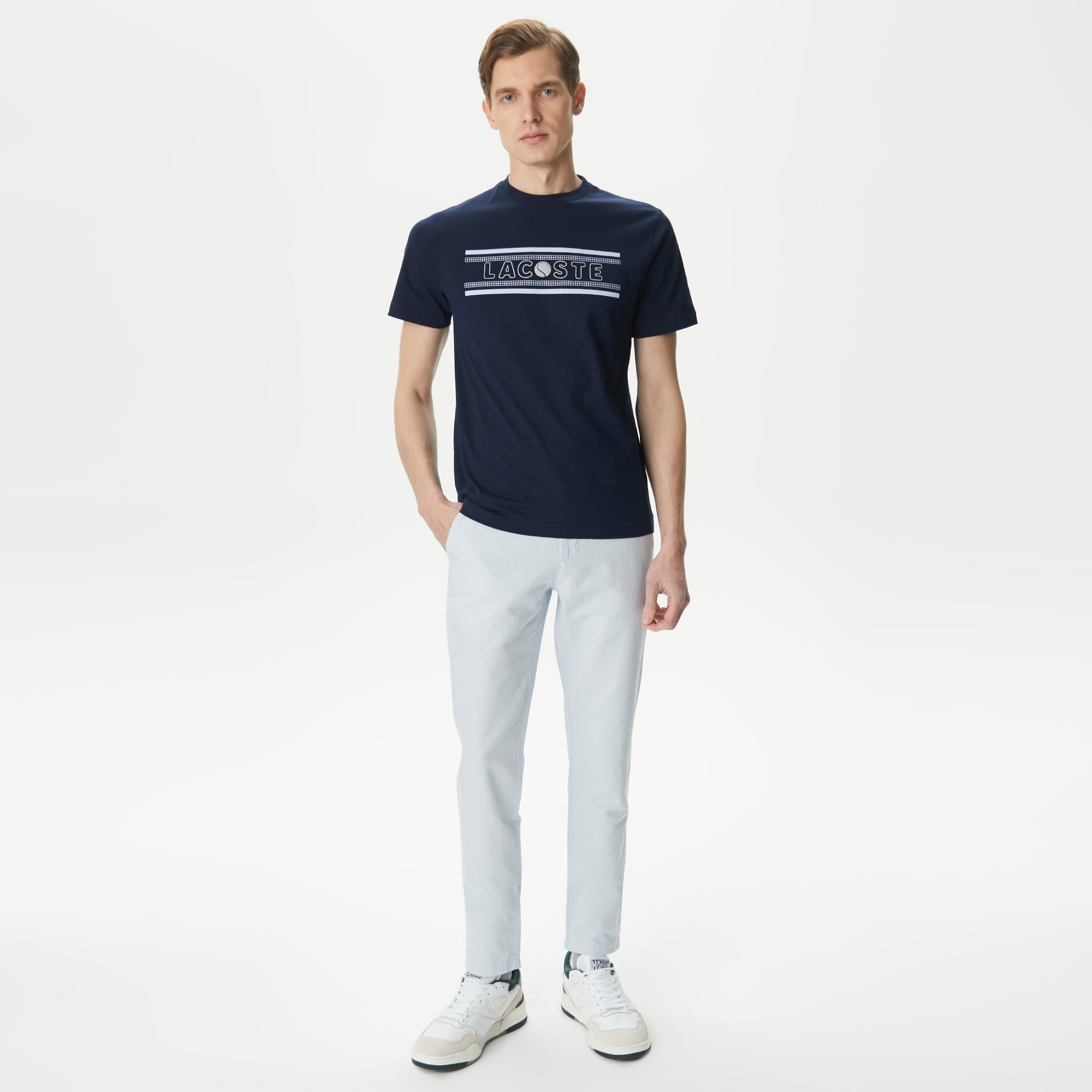 Lacoste Erkek Regular Fit Bisiklet Yaka Baskılı Lacivert T-Shirt
