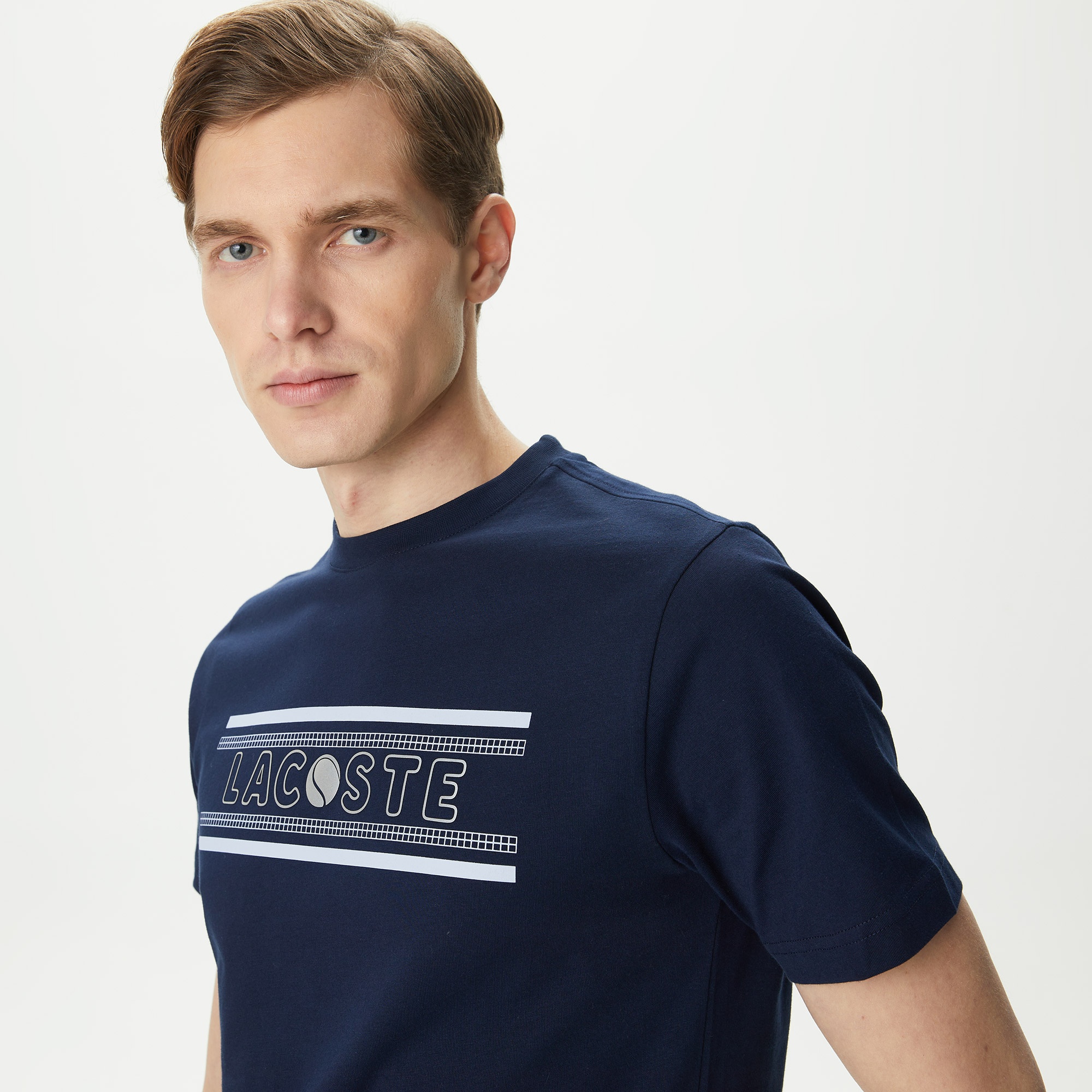 Lacoste Erkek Regular Fit Bisiklet Yaka Baskılı Lacivert T-Shirt
