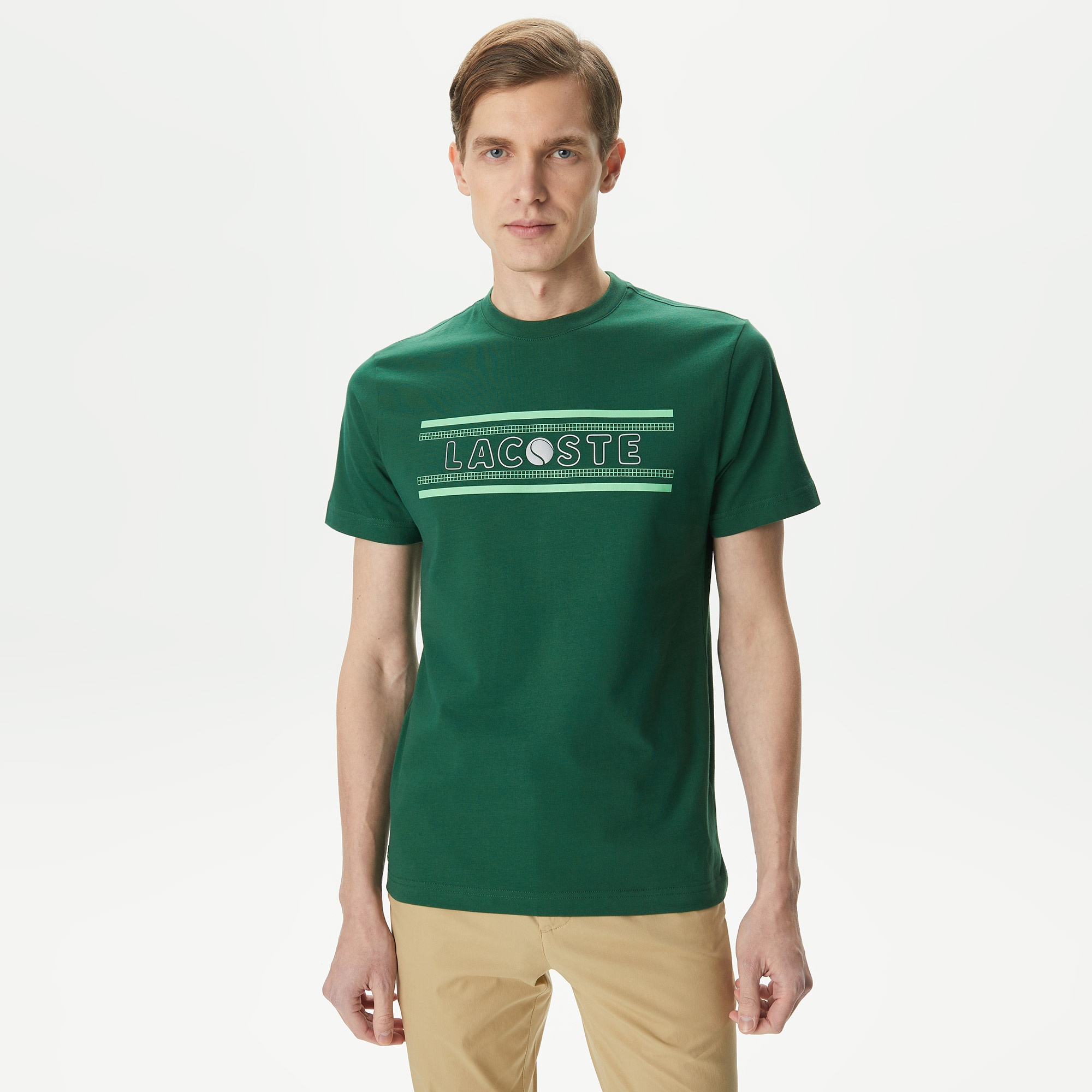 Lacoste Erkek Regular Fit Bisiklet Yaka Baskılı Yeşil T-Shirt