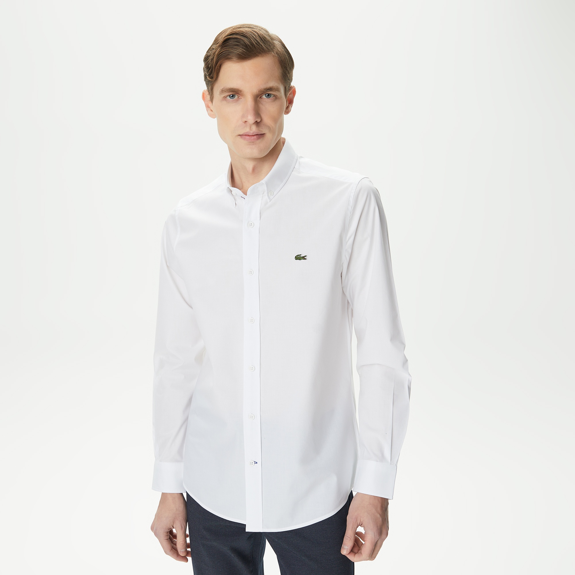 Lacoste Erkek Slim Fit Düğmeli Yaka Beyaz Gömlek