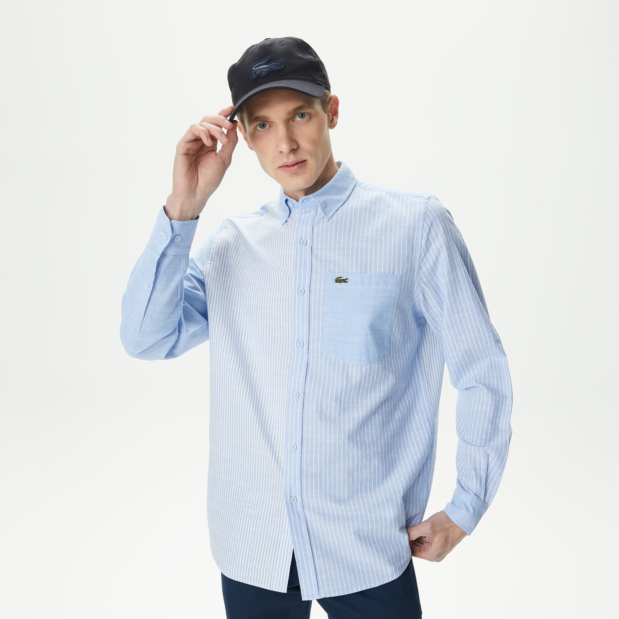Lacoste Erkek Regular Fit Çizgili Mavi Gömlek