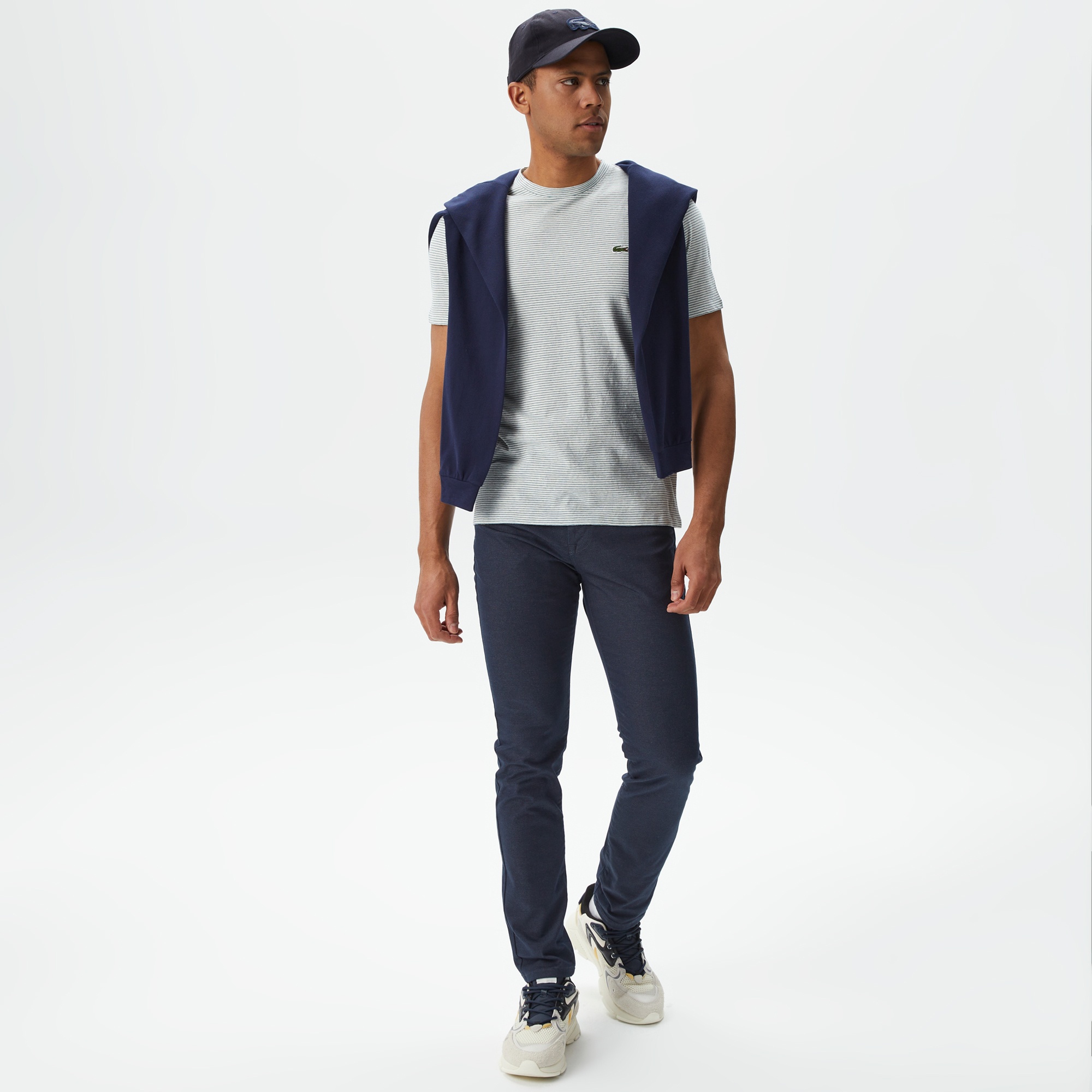 Lacoste Erkek Regular Fit Bisiklet Yaka Çizgili Yeşil T-Shirt