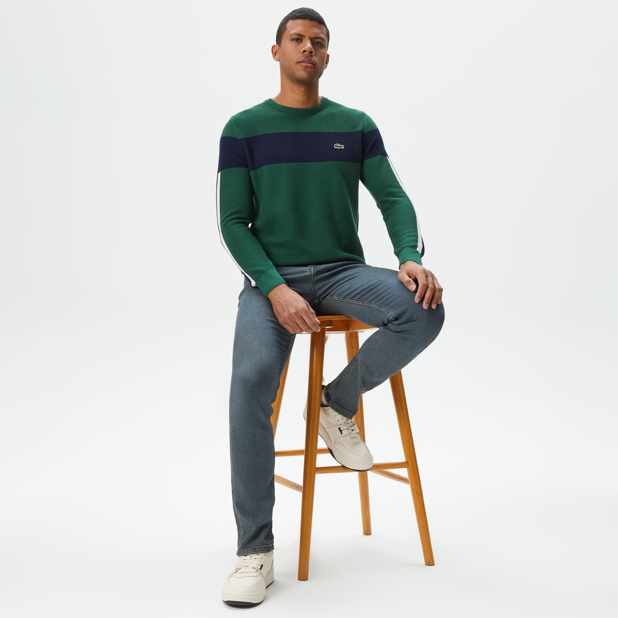 Lacoste Erkek Regular Fit Bisiklet Yaka Renk Bloklu Yeşil Kazak