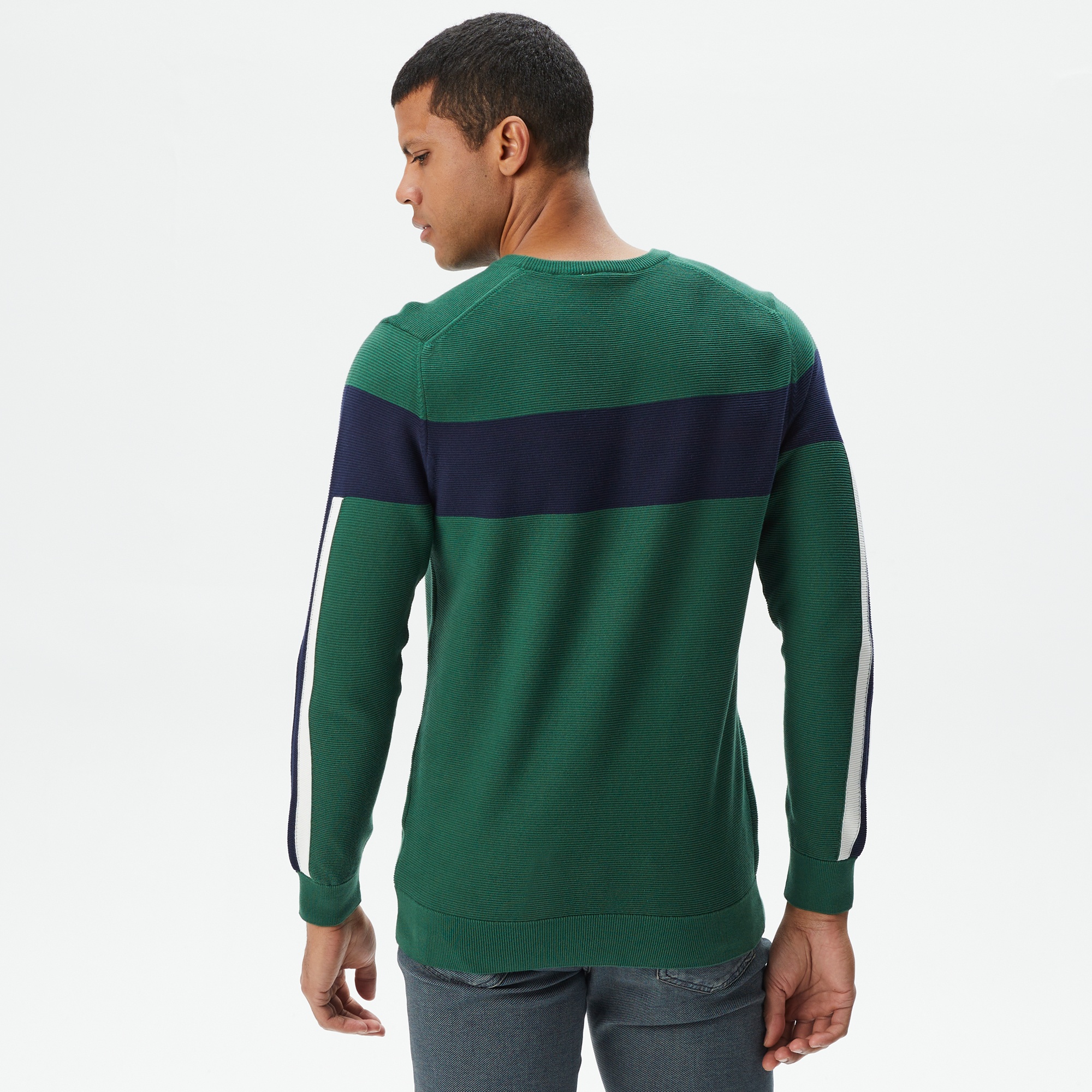 Lacoste Erkek Regular Fit Bisiklet Yaka Renk Bloklu Yeşil Kazak