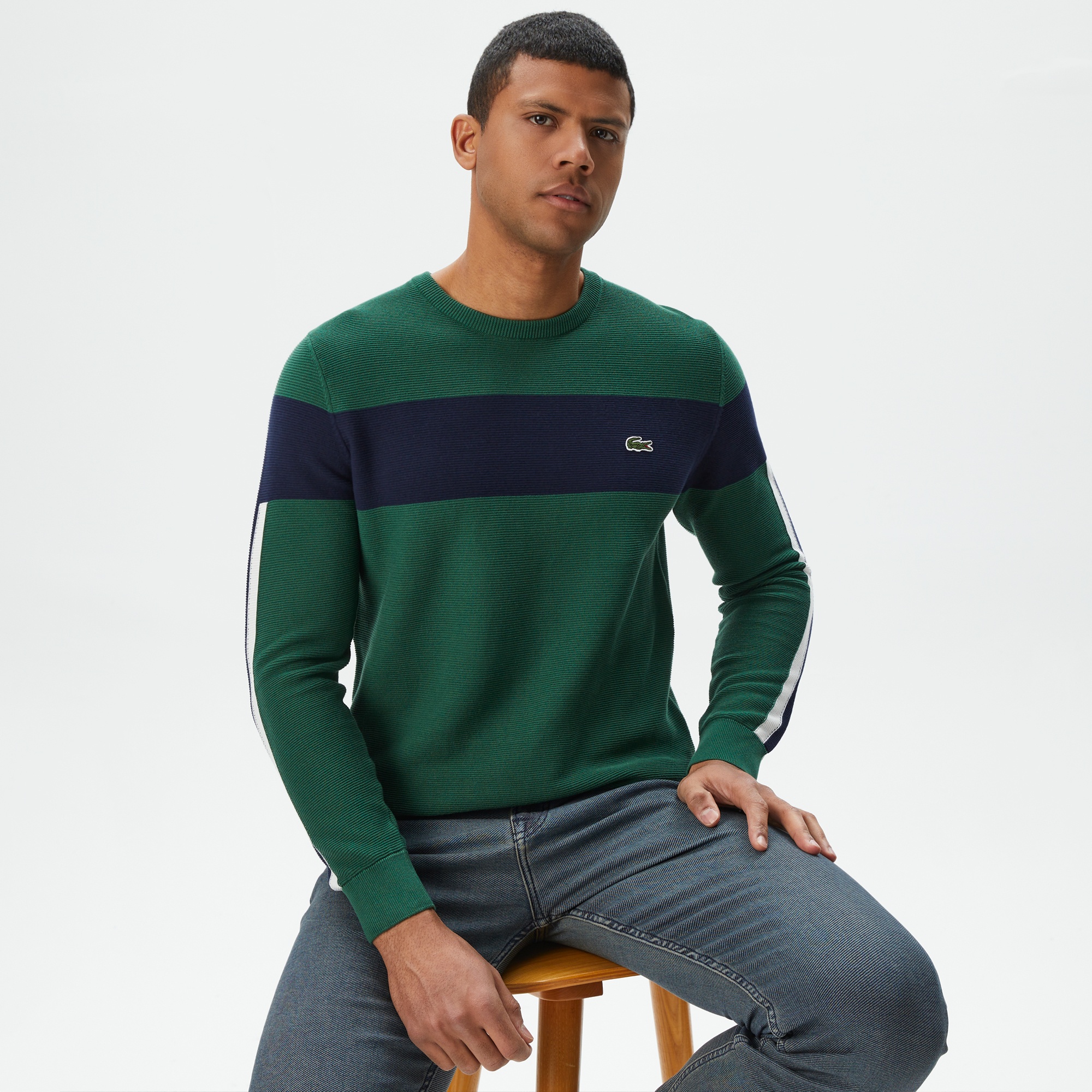 Lacoste Erkek Regular Fit Bisiklet Yaka Renk Bloklu Yeşil Kazak