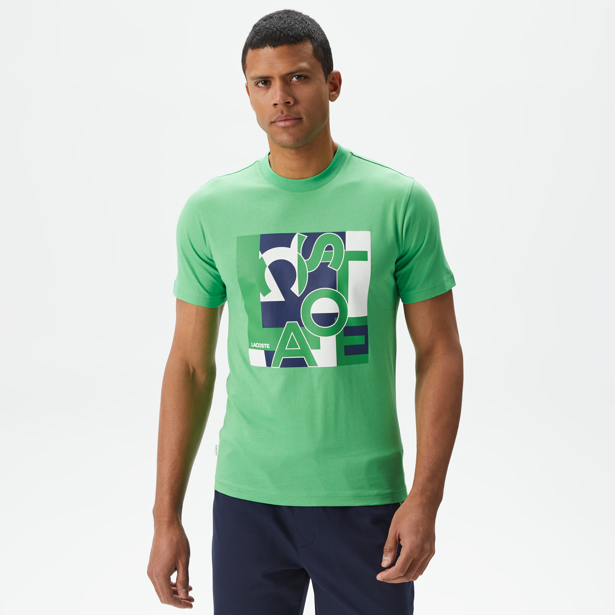 Lacoste Erkek Slim Fit Bisiklet Yaka Baskılı Yeşil T-Shirt TH0414