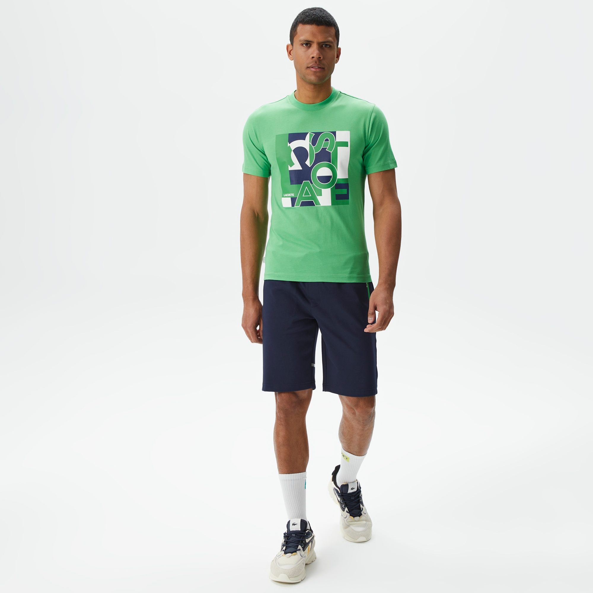 Lacoste Erkek Slim Fit Bisiklet Yaka Baskılı Yeşil T-Shirt