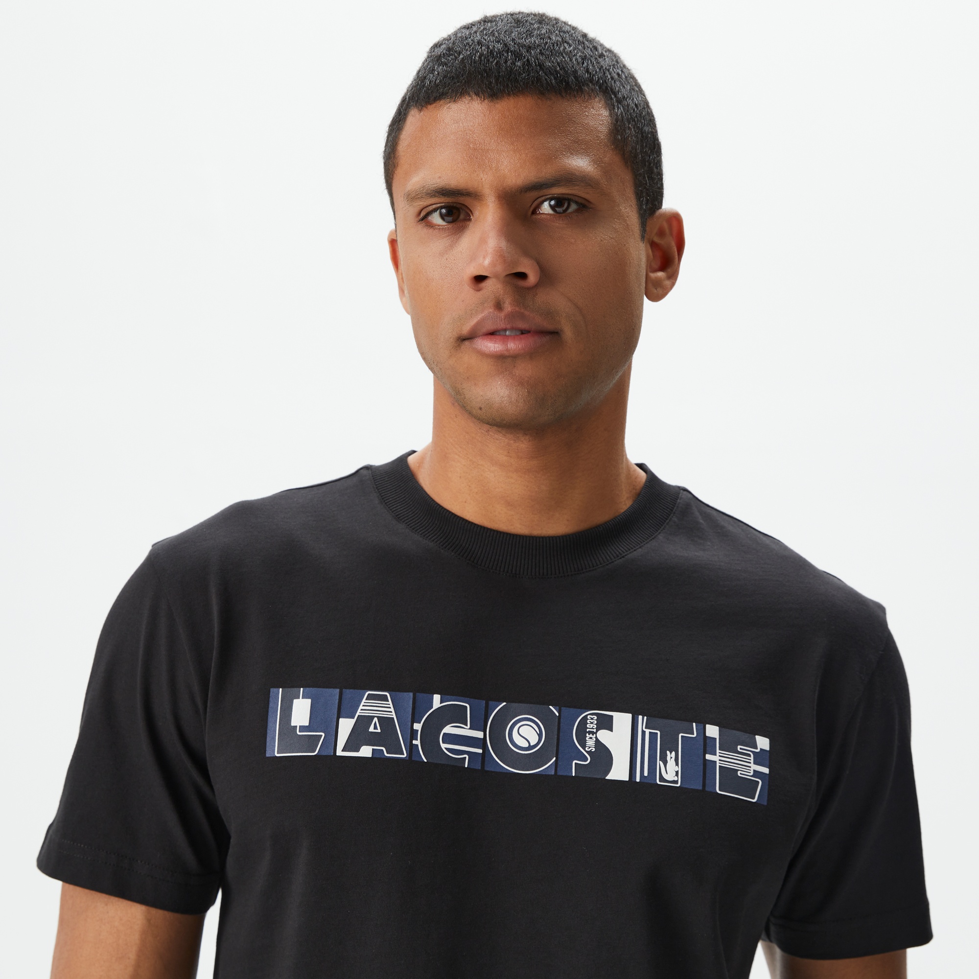 Lacoste Erkek Relaxed Fit Bisiklet Yaka Baskılı Siyah T-Shirt