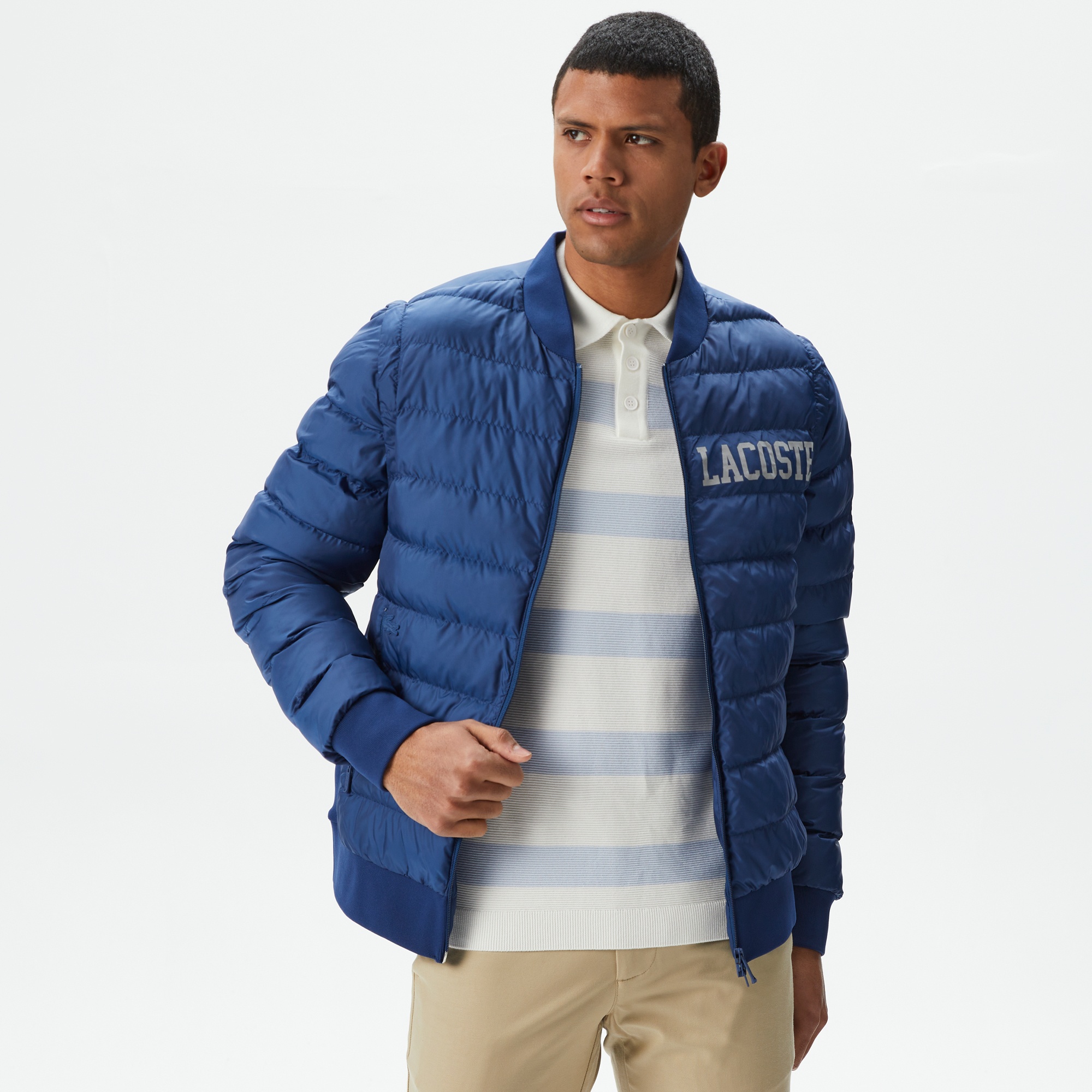 Lacoste Erkek Hakim Yaka Kapitone Lacivert Mont