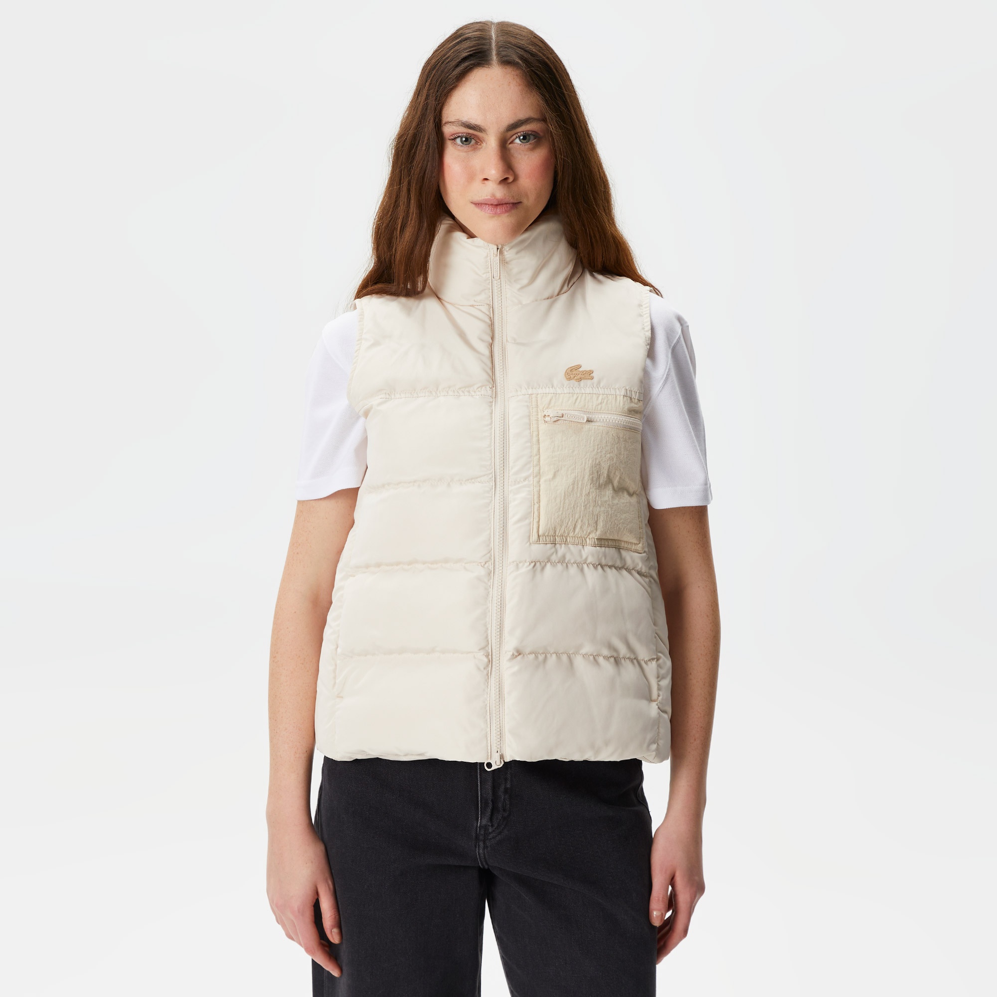 Lacoste Kadın Dik Yaka Kapitone Bej Yelek