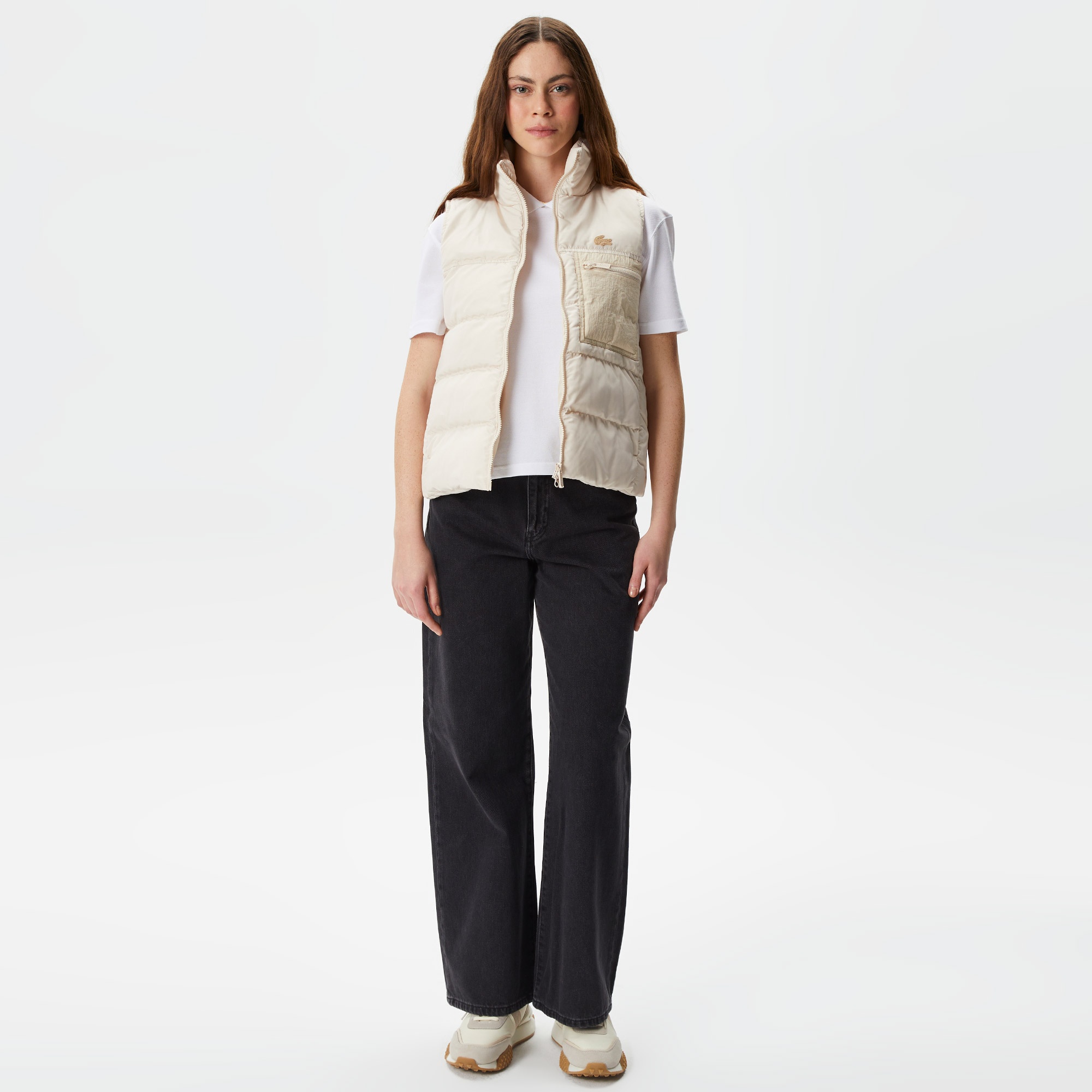 Lacoste Kadın Dik Yaka Kapitone Bej Yelek