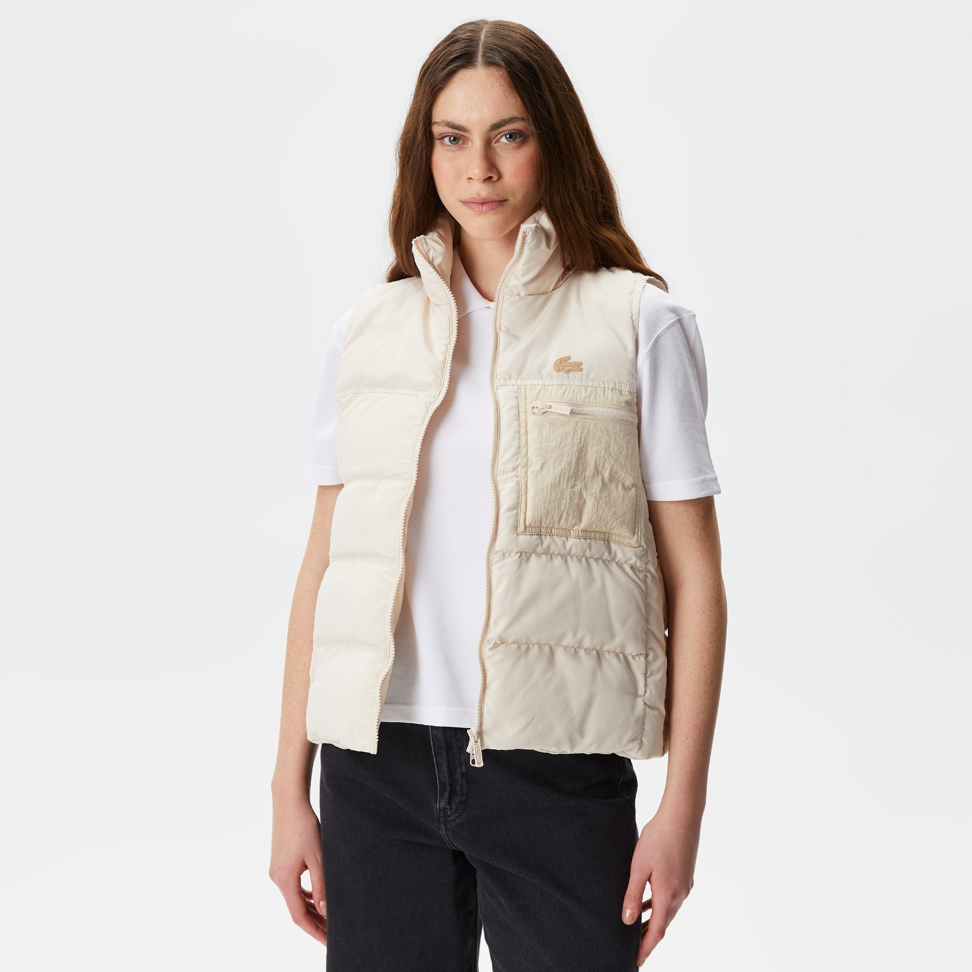 Lacoste Kadın Dik Yaka Kapitone Bej Yelek