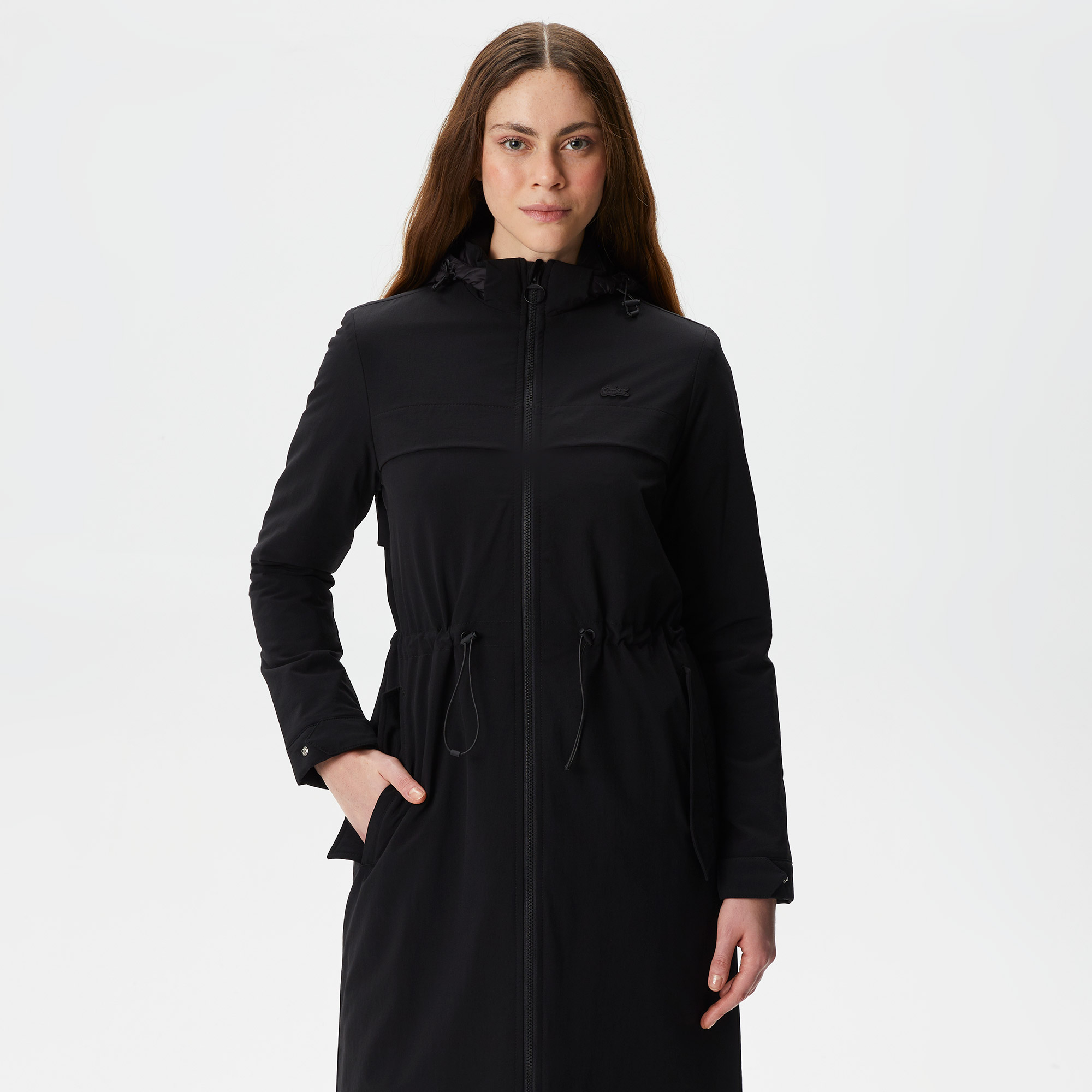 Lacoste Kadın Kapüşonlu Baskılı Siyah Mont BF0406R-031 | Lacoste