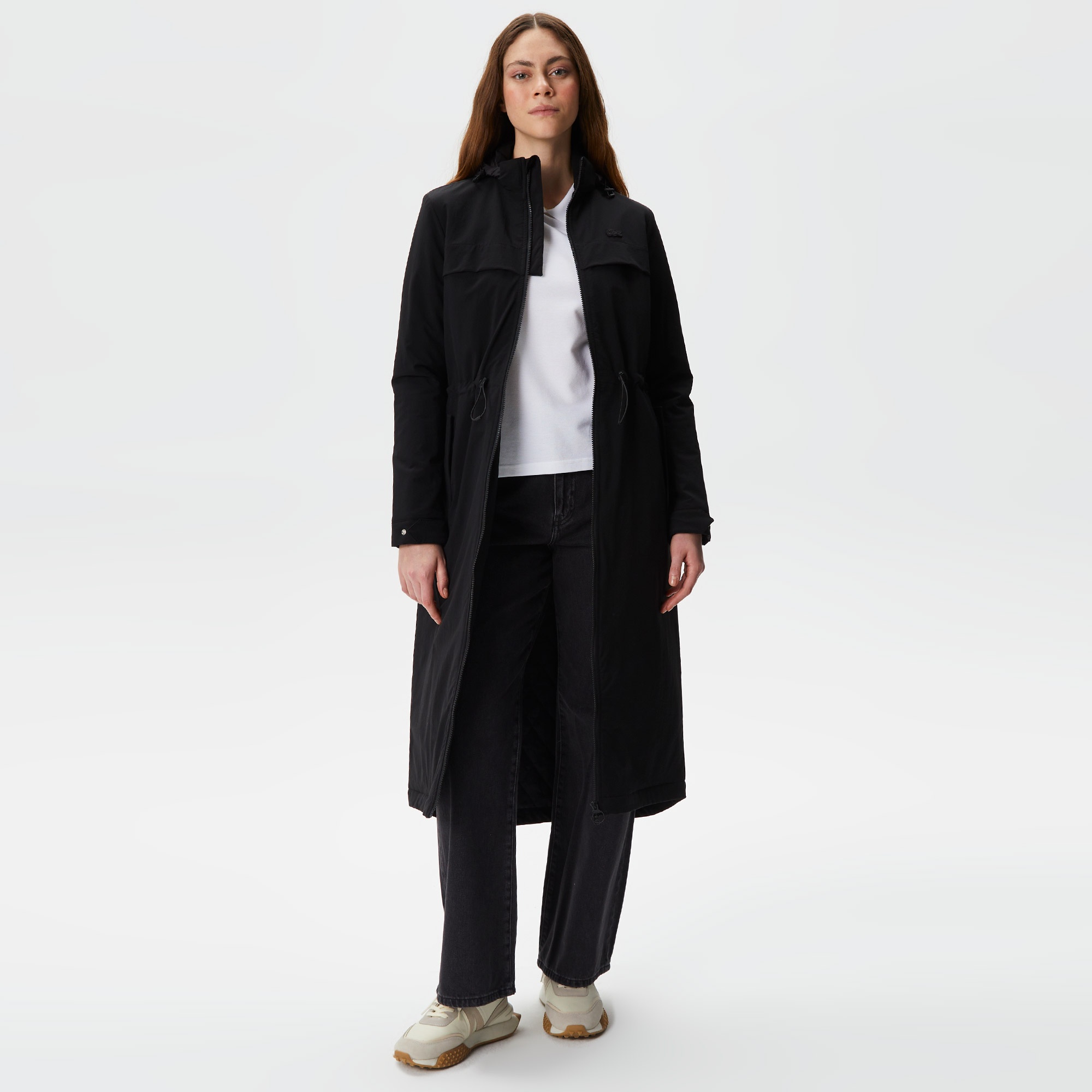 Lacoste Kadın Kapüşonlu Baskılı Siyah Mont