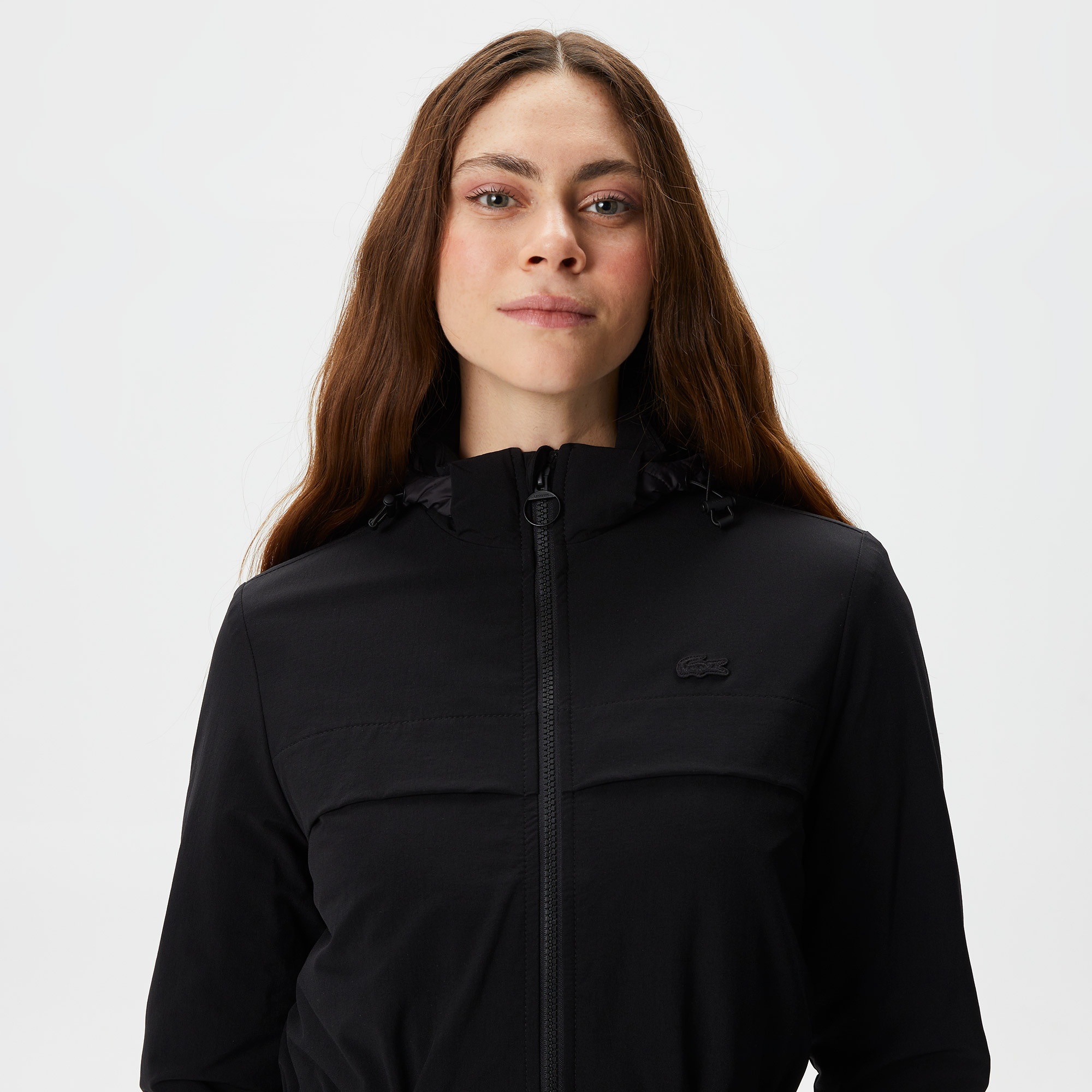 Lacoste Kadın Kapüşonlu Baskılı Siyah Mont