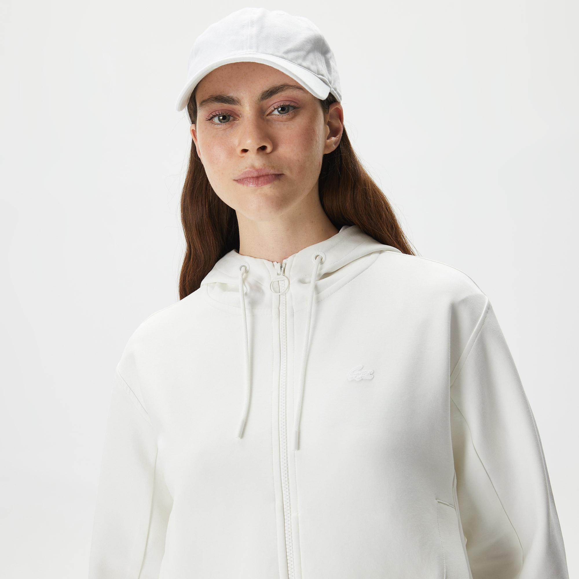 Lacoste Kadın Regular Fit Kapüşonlu Beyaz Sweatshirt