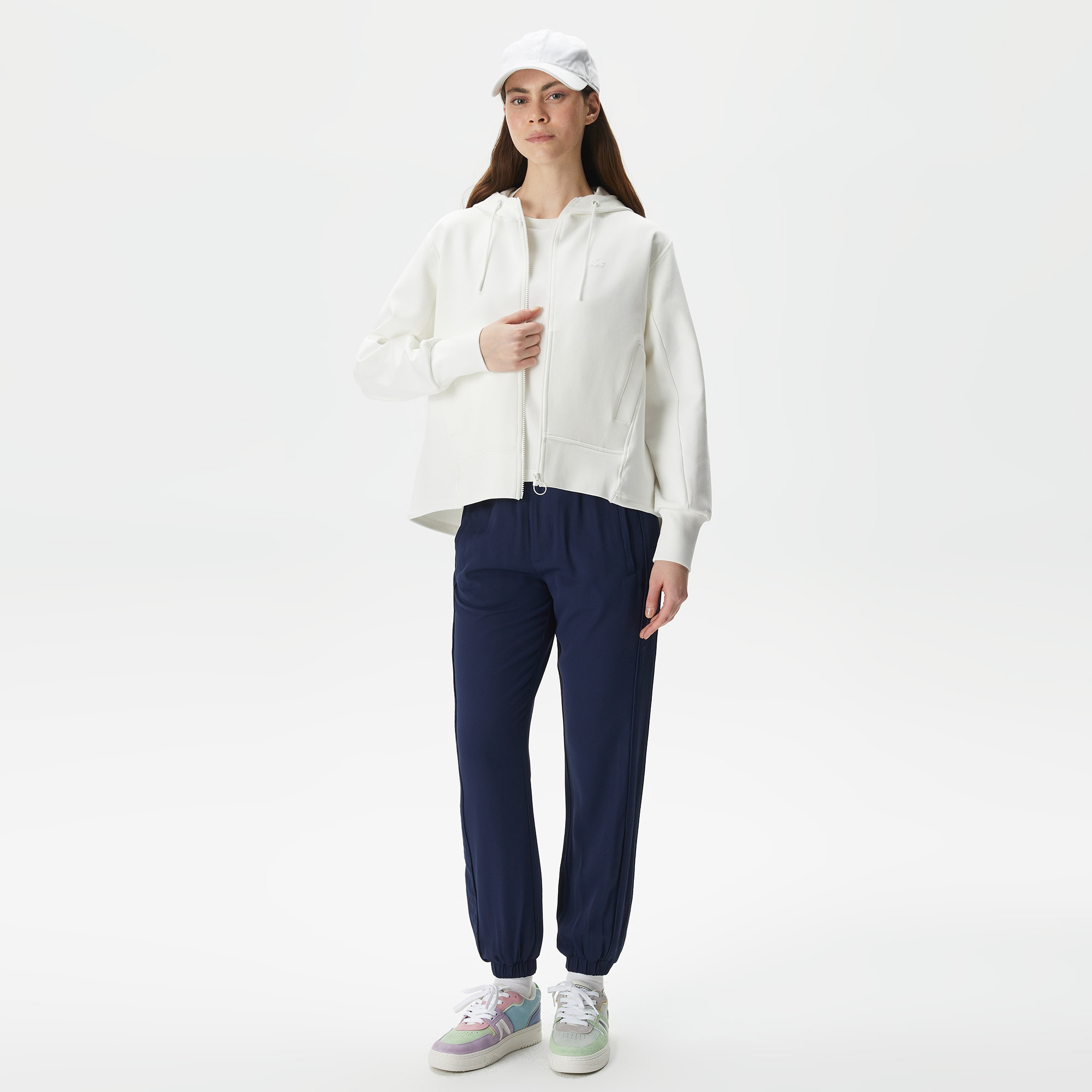 Lacoste Kadın Regular Fit Kapüşonlu Beyaz Sweatshirt