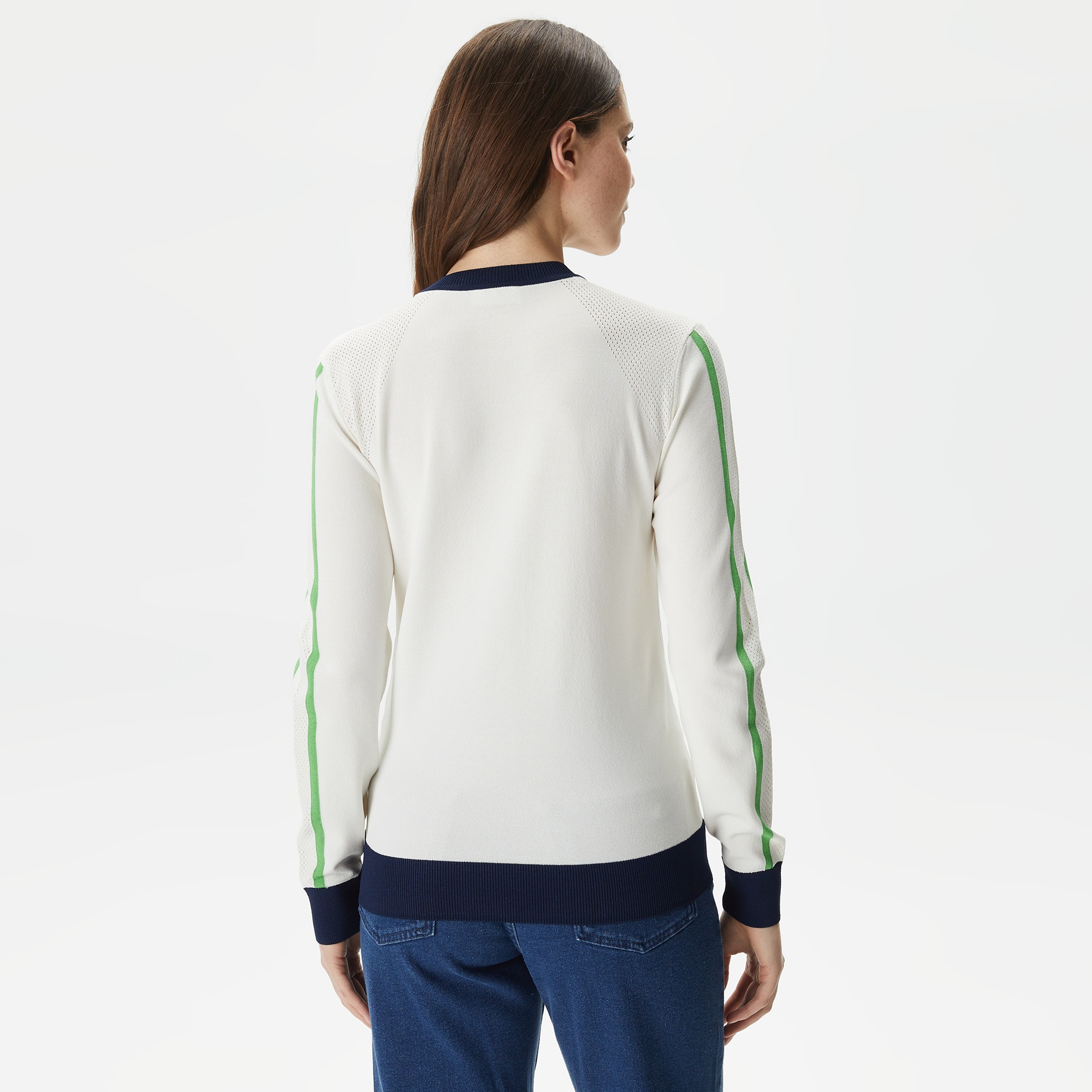 Lacoste Kadın Regular Fit Bisiklet Yaka Renk Bloklu Beyaz Triko
