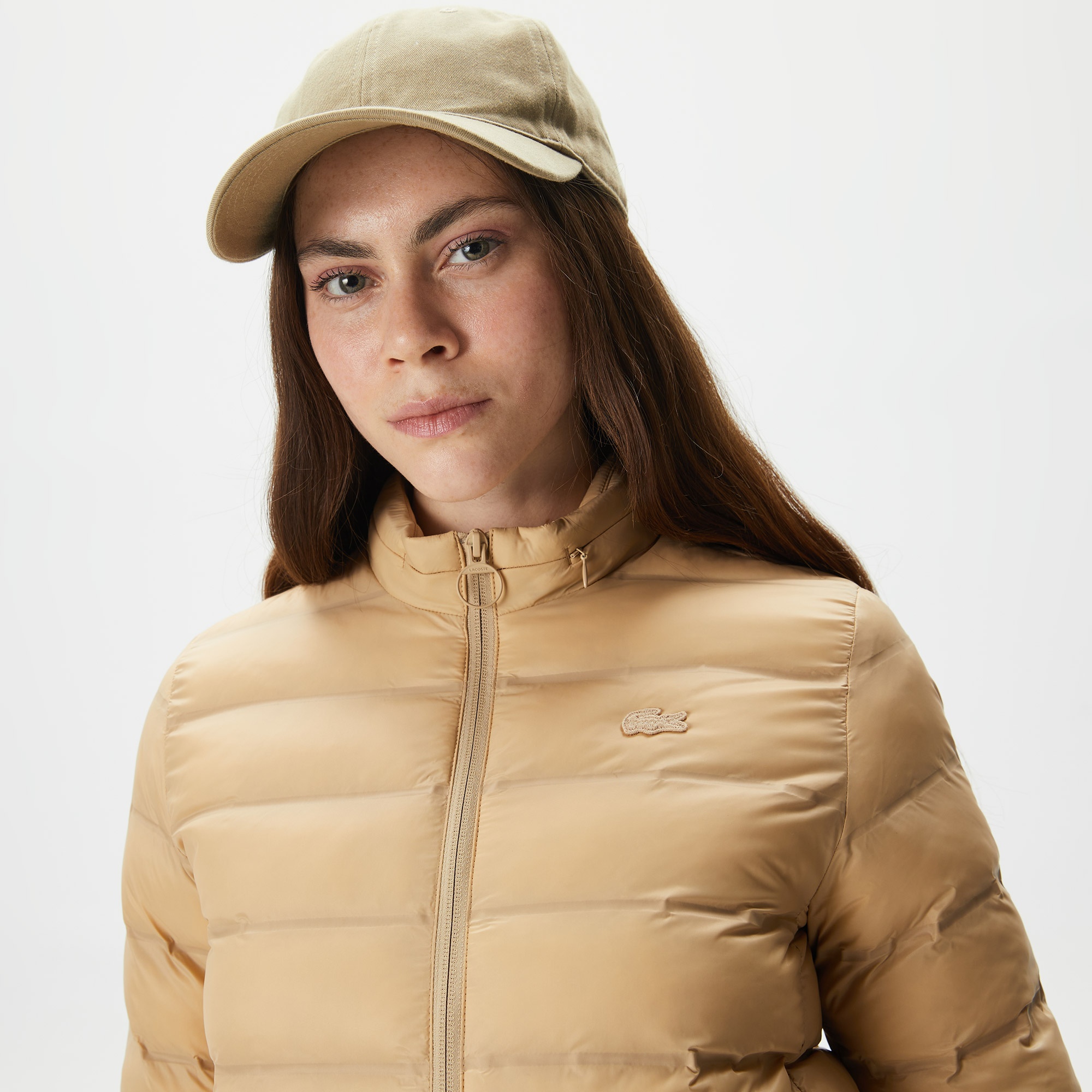 Lacoste Kadın Dik Yaka Kapitone Bej Mont