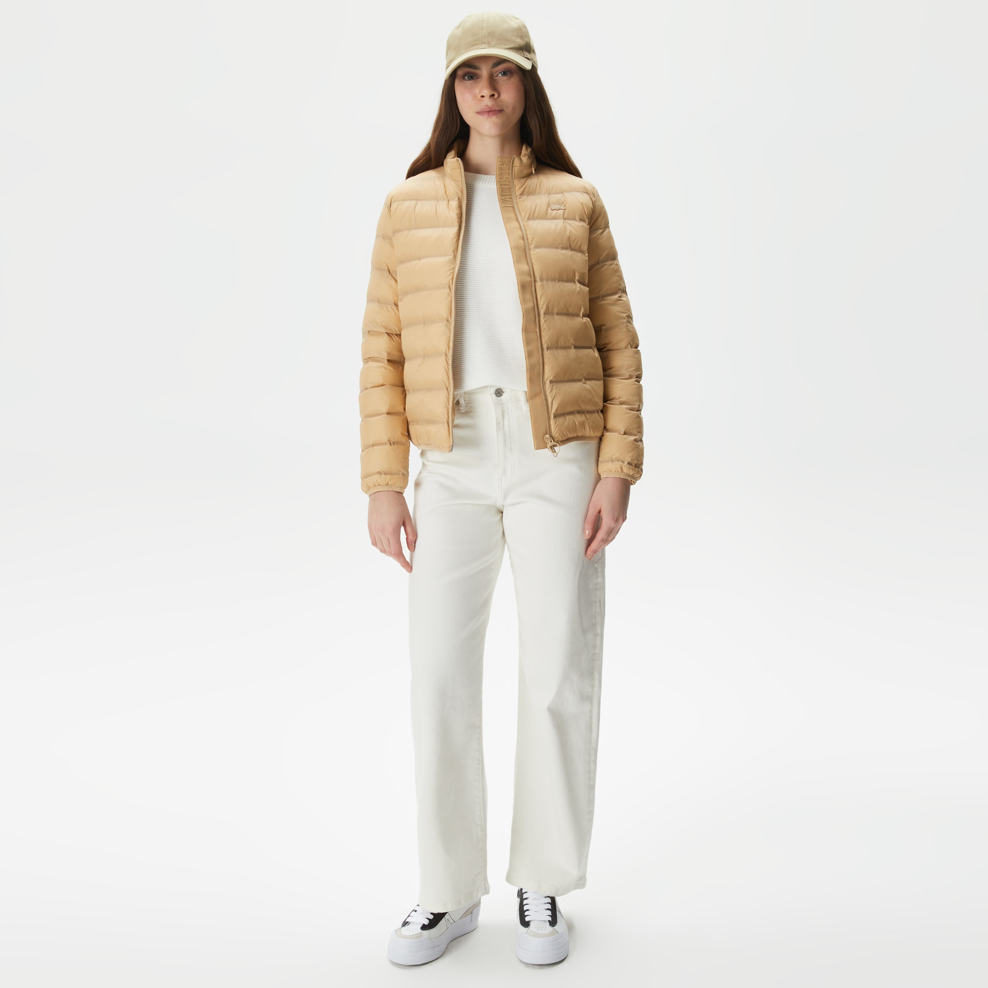 Lacoste Kadın Dik Yaka Kapitone Bej Mont