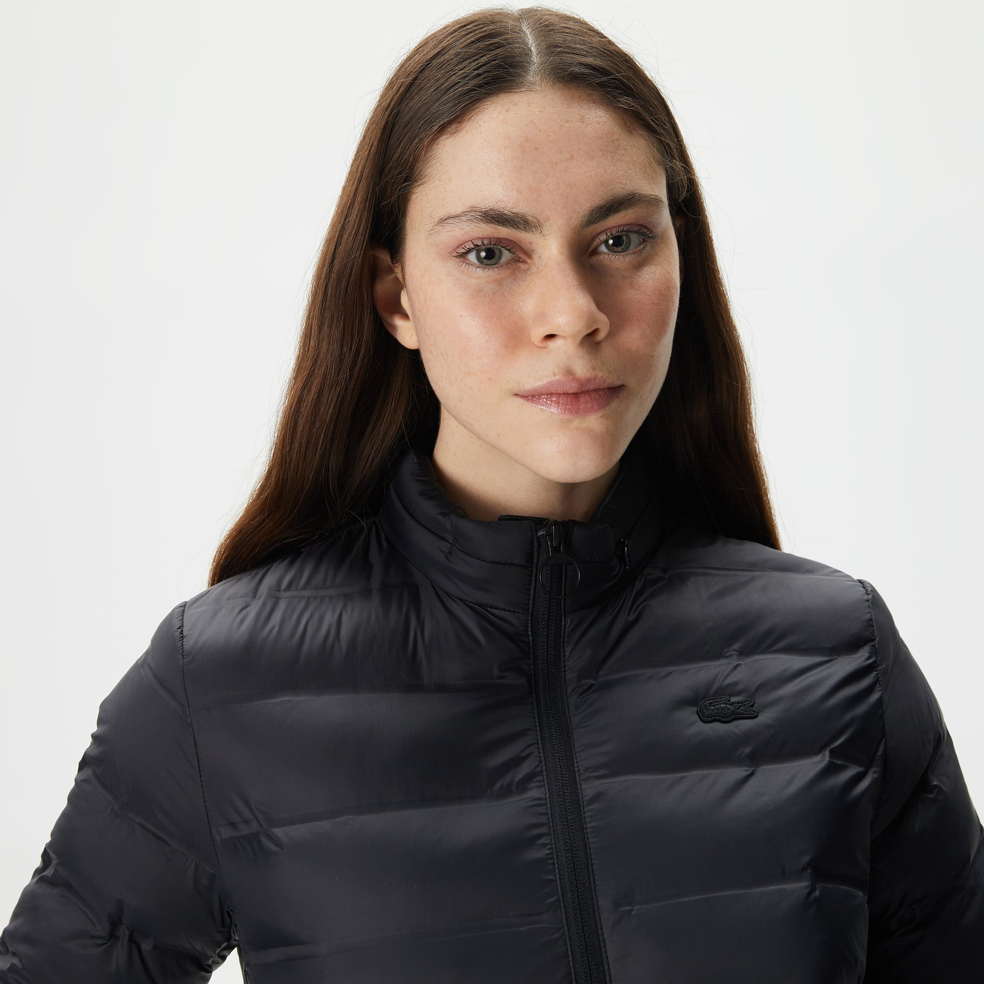 Lacoste Kadın Dik Yaka Kapitone Siyah Mont