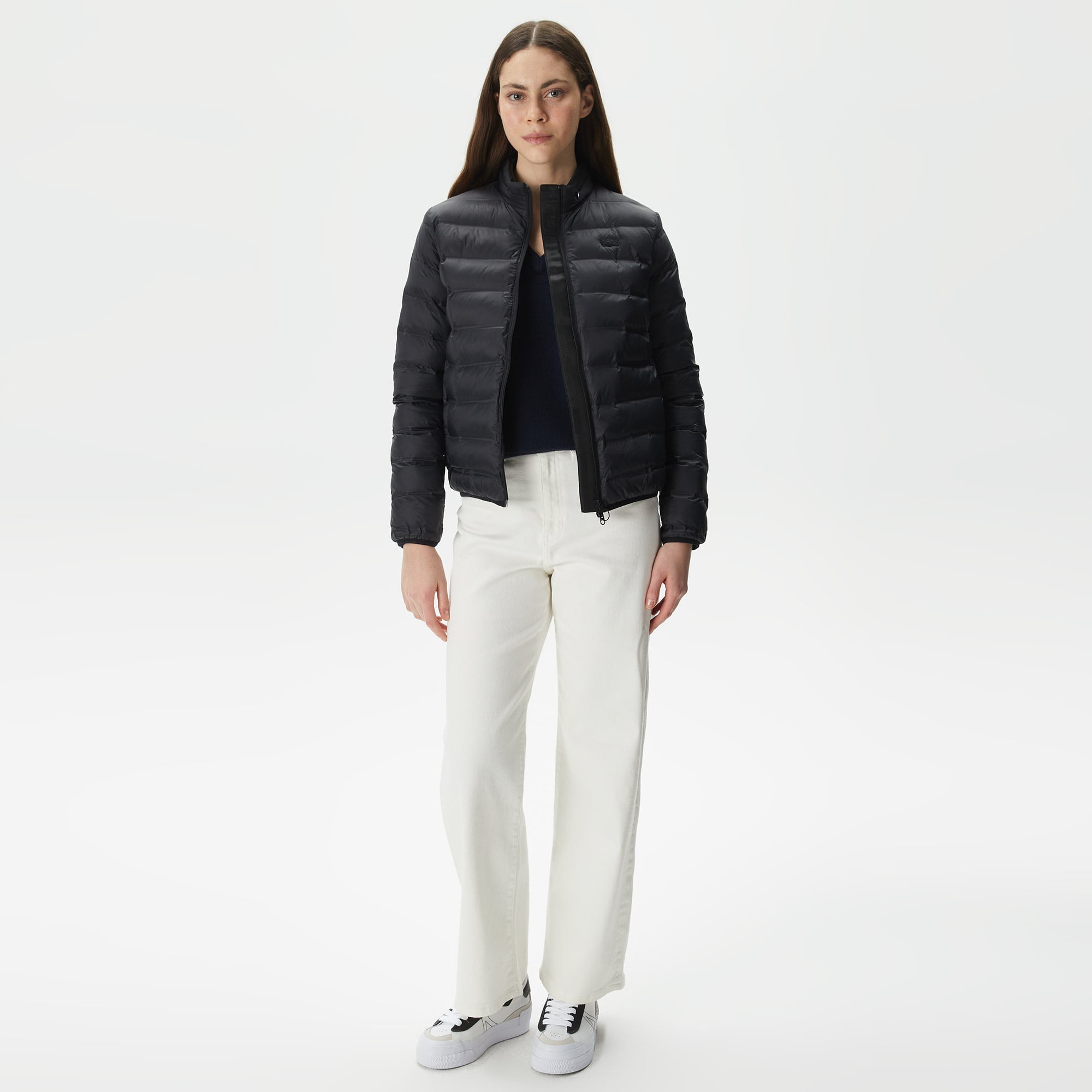 Lacoste Kadın Dik Yaka Kapitone Siyah Mont