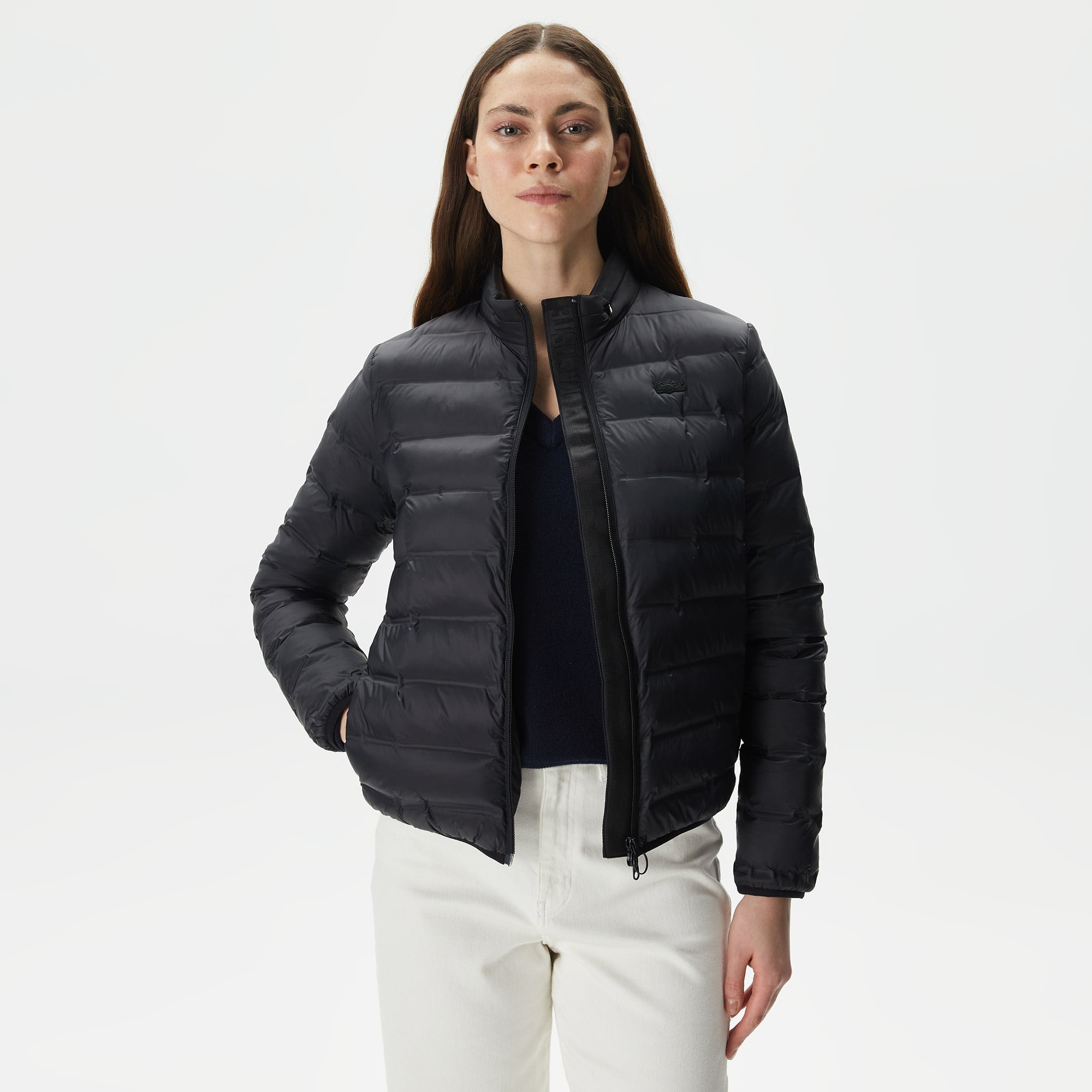 Lacoste Kadın Dik Yaka Kapitone Siyah Mont