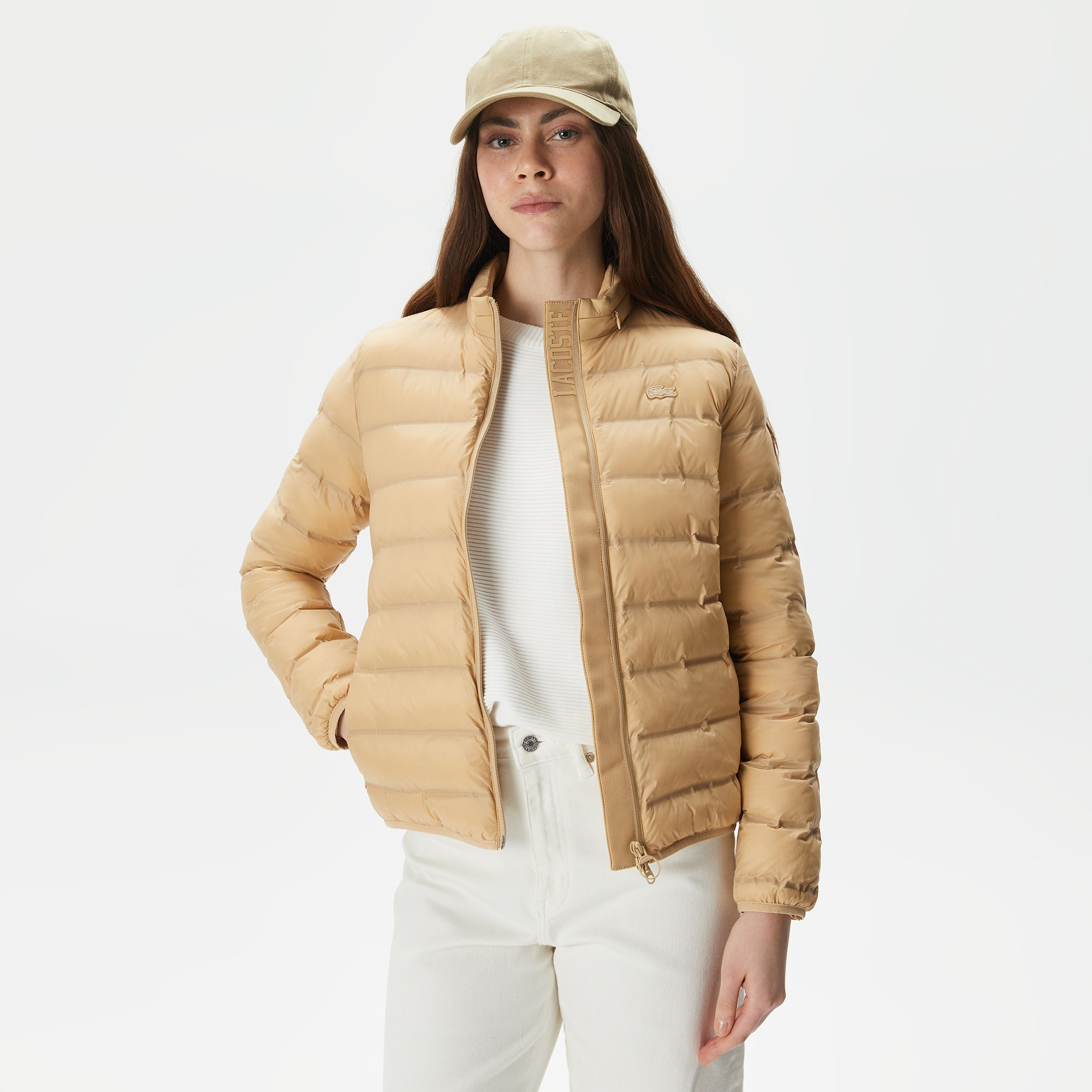 Lacoste Kadın Dik Yaka Kapitone Bej Mont