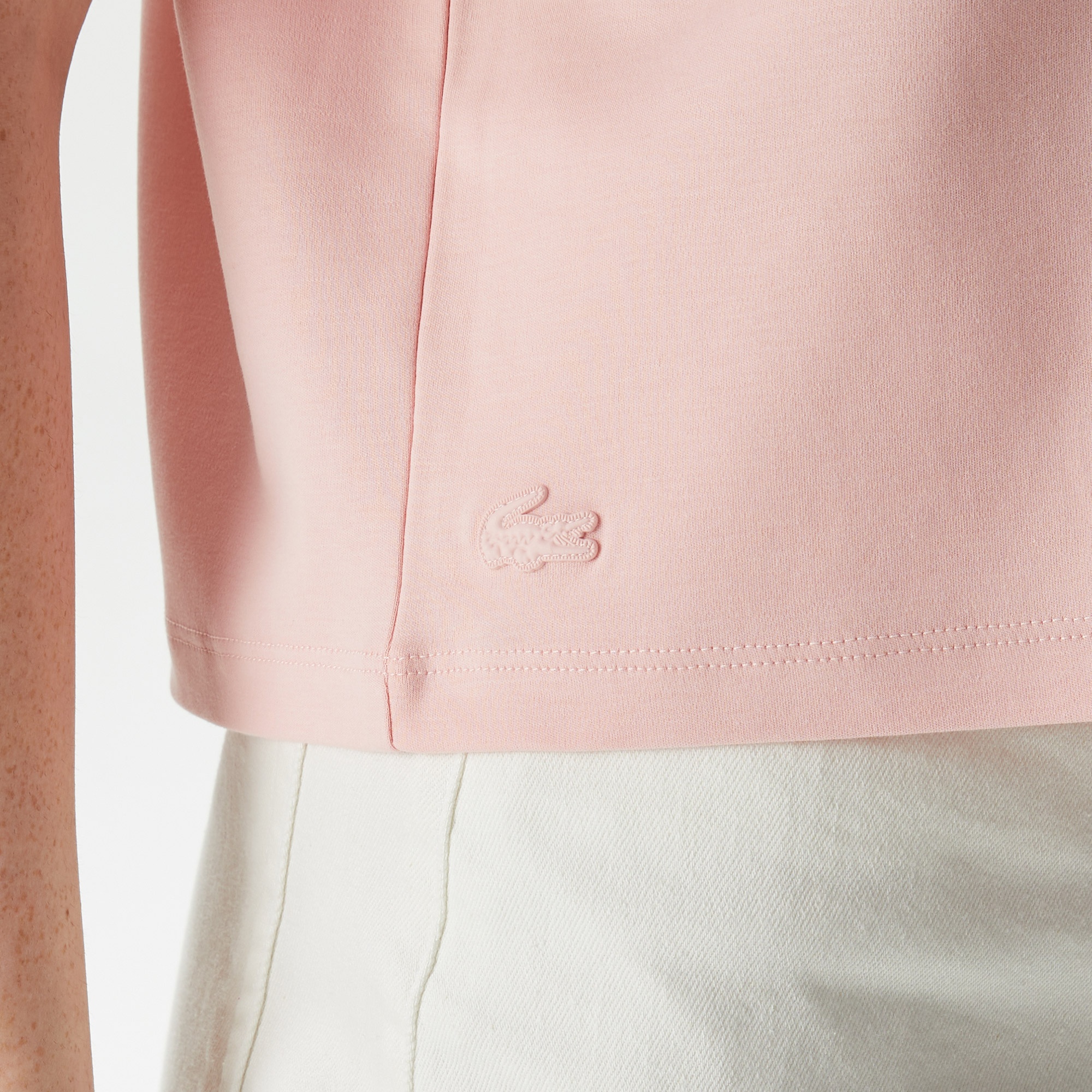 Lacoste Kadın Loose Fit Bisiklet Yaka Baskılı Organik Pamuk Pembe T-Shirt