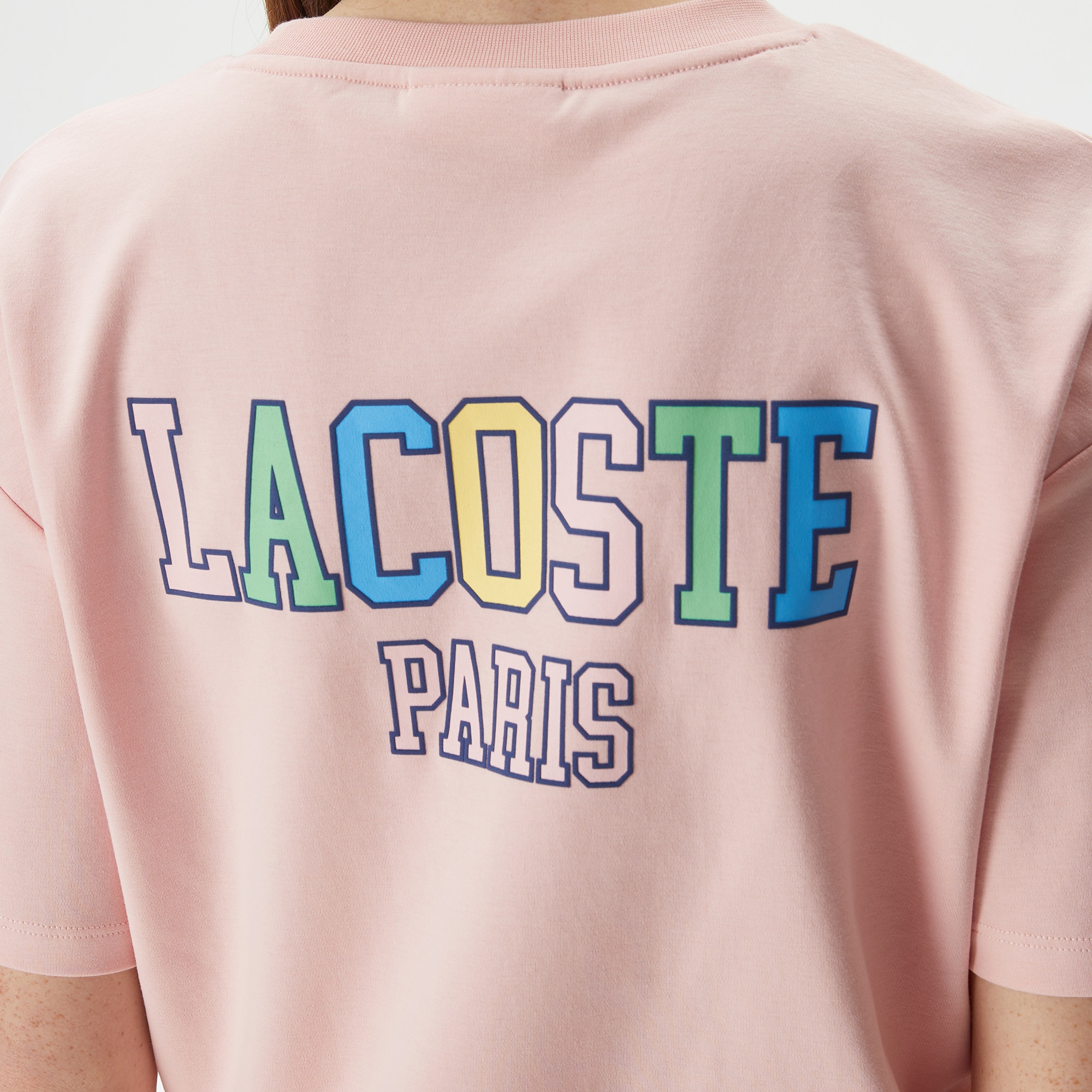 Lacoste Kadın Loose Fit Bisiklet Yaka Baskılı Organik Pamuk Pembe T-Shirt
