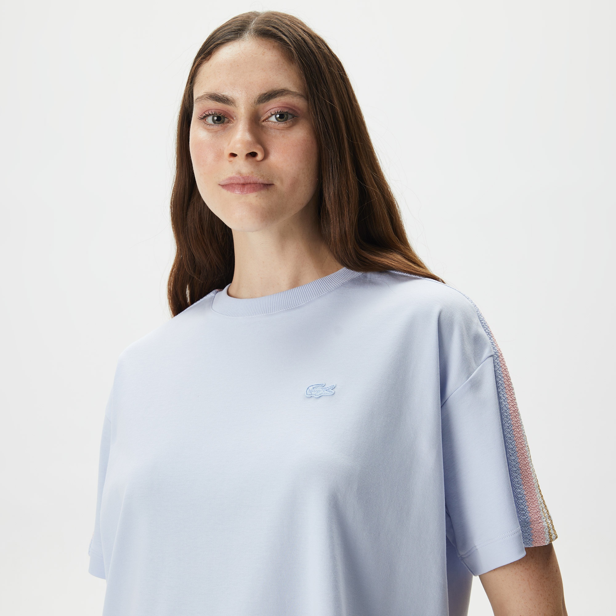 Lacoste Kadın Relaxed Fit Bisiklet Yaka Mavi T-Shirt