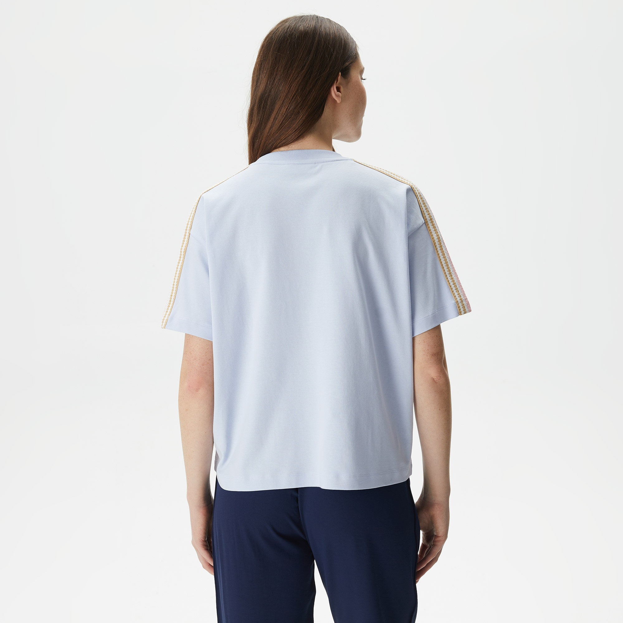 Lacoste Kadın Relaxed Fit Bisiklet Yaka Mavi T-Shirt