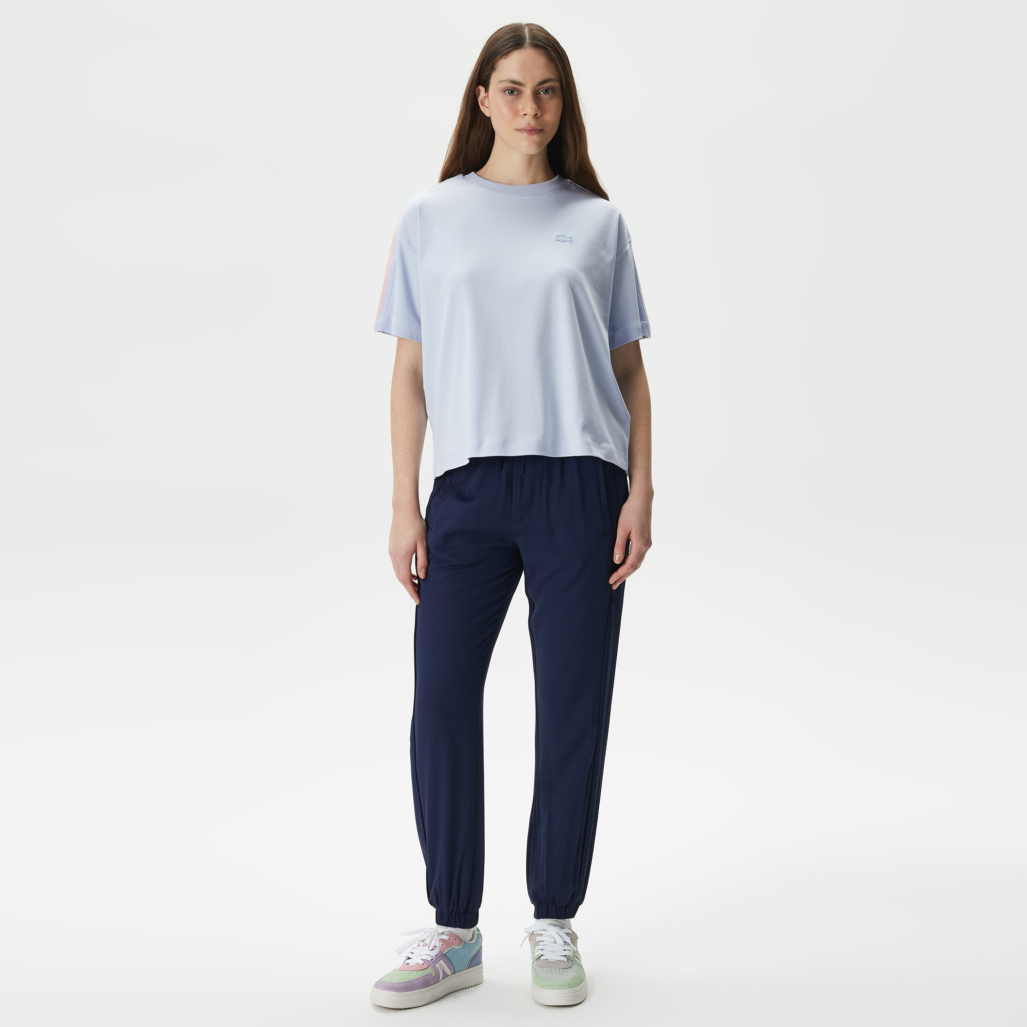 Lacoste Kadın Relaxed Fit Bisiklet Yaka Mavi T-Shirt