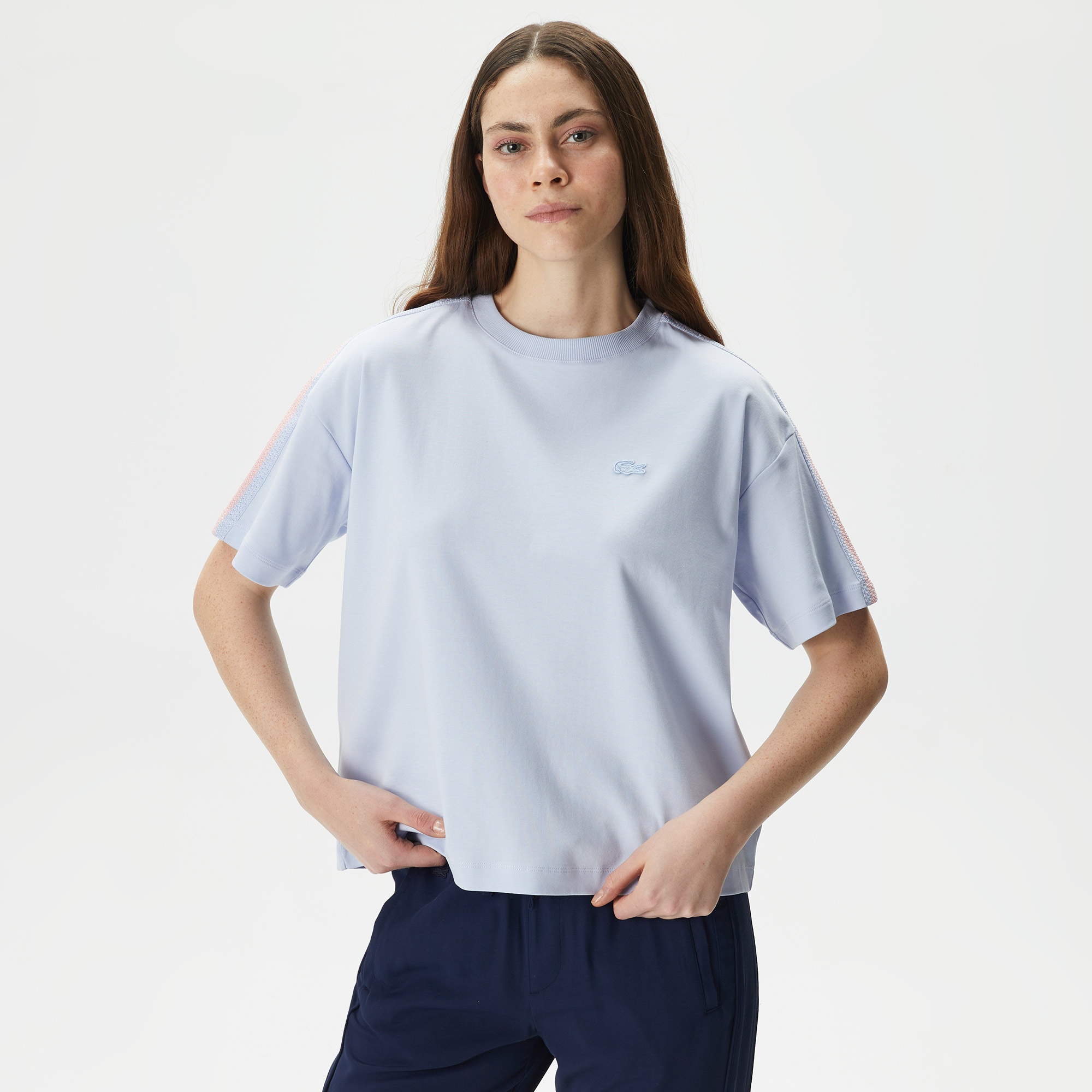 Lacoste Kadın Relaxed Fit Bisiklet Yaka Mavi T-Shirt