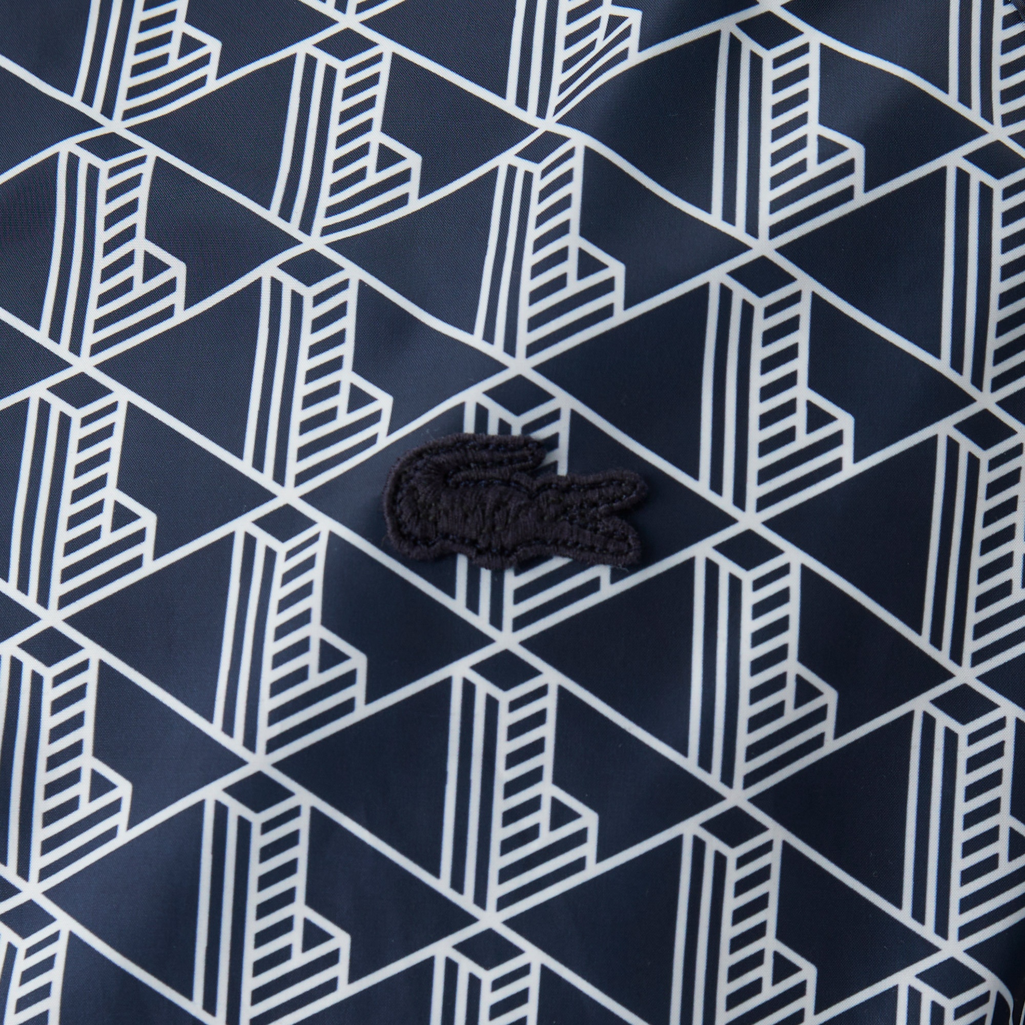 Lacoste Erkek Kapüşonlu Monogram Çift Taraflı Lacivert Bomber Ceket