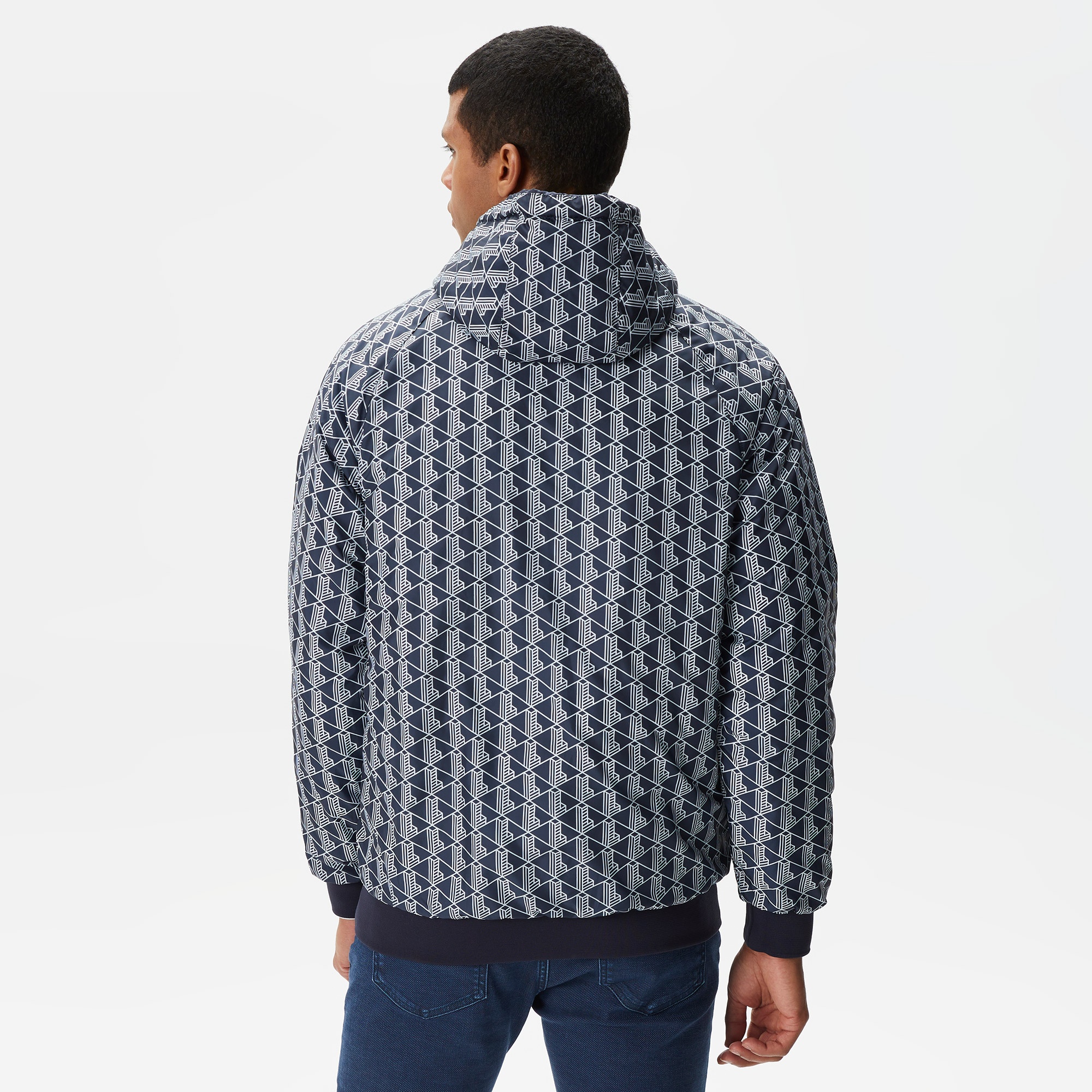 Lacoste Erkek Kapüşonlu Monogram Çift Taraflı Lacivert Bomber Ceket