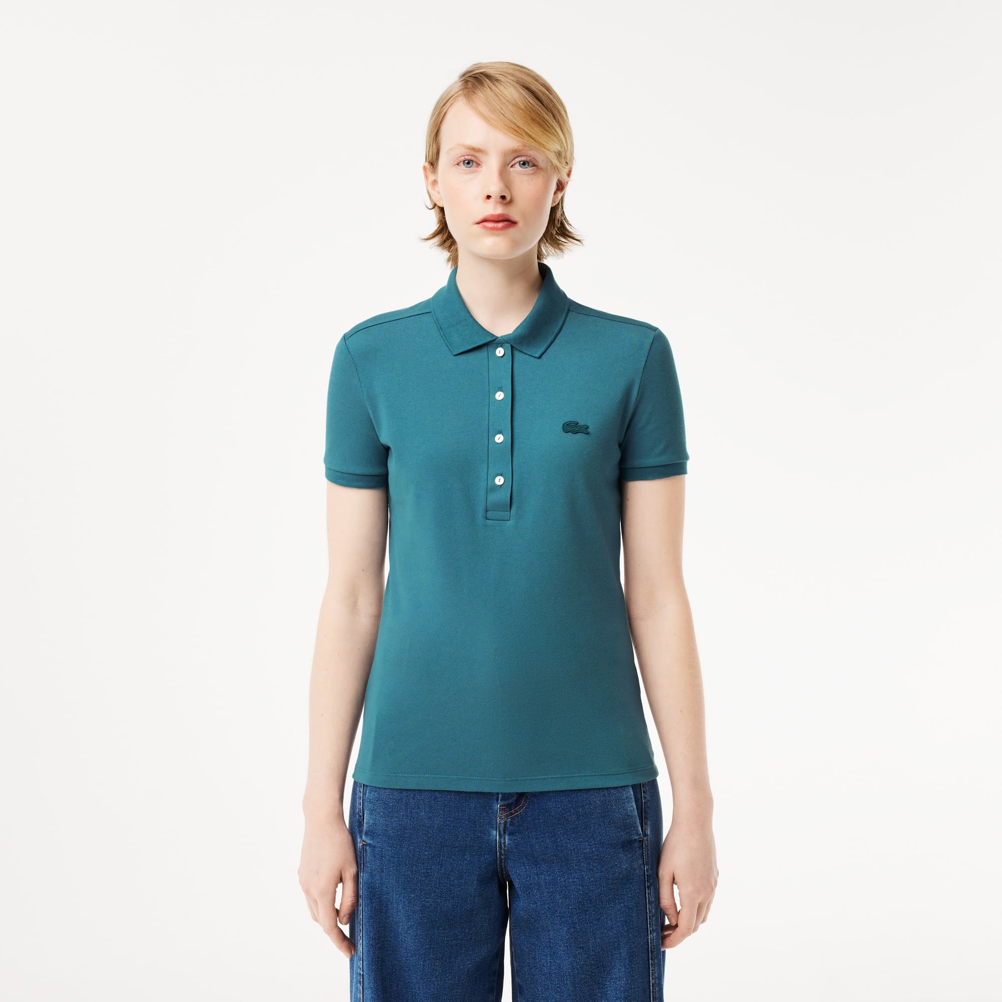 Lacoste Kadın Slim Fit Mavi Polo