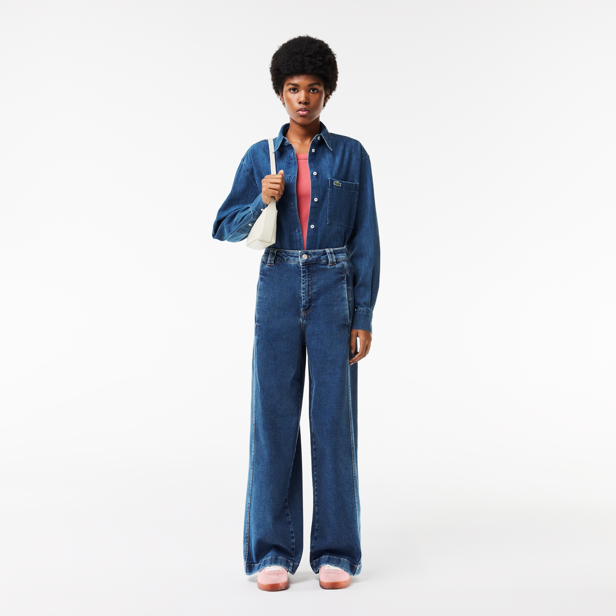 Lacoste Kadın Relaxed Fit Denim Lacivert Gömlek